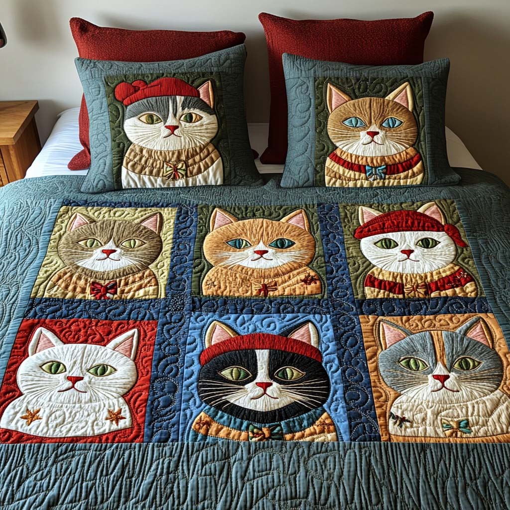 Cozy Cat Tales Quilted Bedding Set Gifts For Cat Owners Cozy Cat Tales Quilted Bedding Set Gifts For Cat Owners