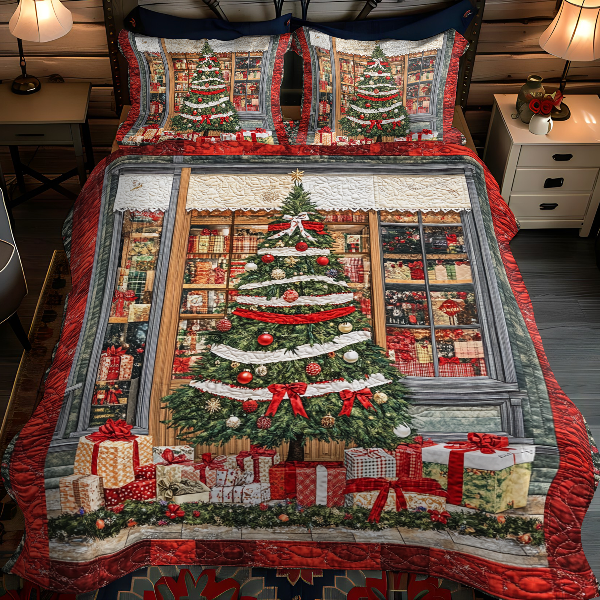 Cozy Christmas Eve Quilted Bedding Set Mother And Daughter Presents Cozy Christmas Eve Quilted Bedding Set Mother And Daughter Presents