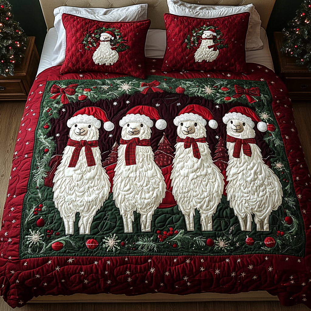 Cozy Llama Christmas Quilted Bedding Set Gifts For Llama Lovers Cozy Llama Christmas Quilted Bedding Set Gifts For Llama Lovers