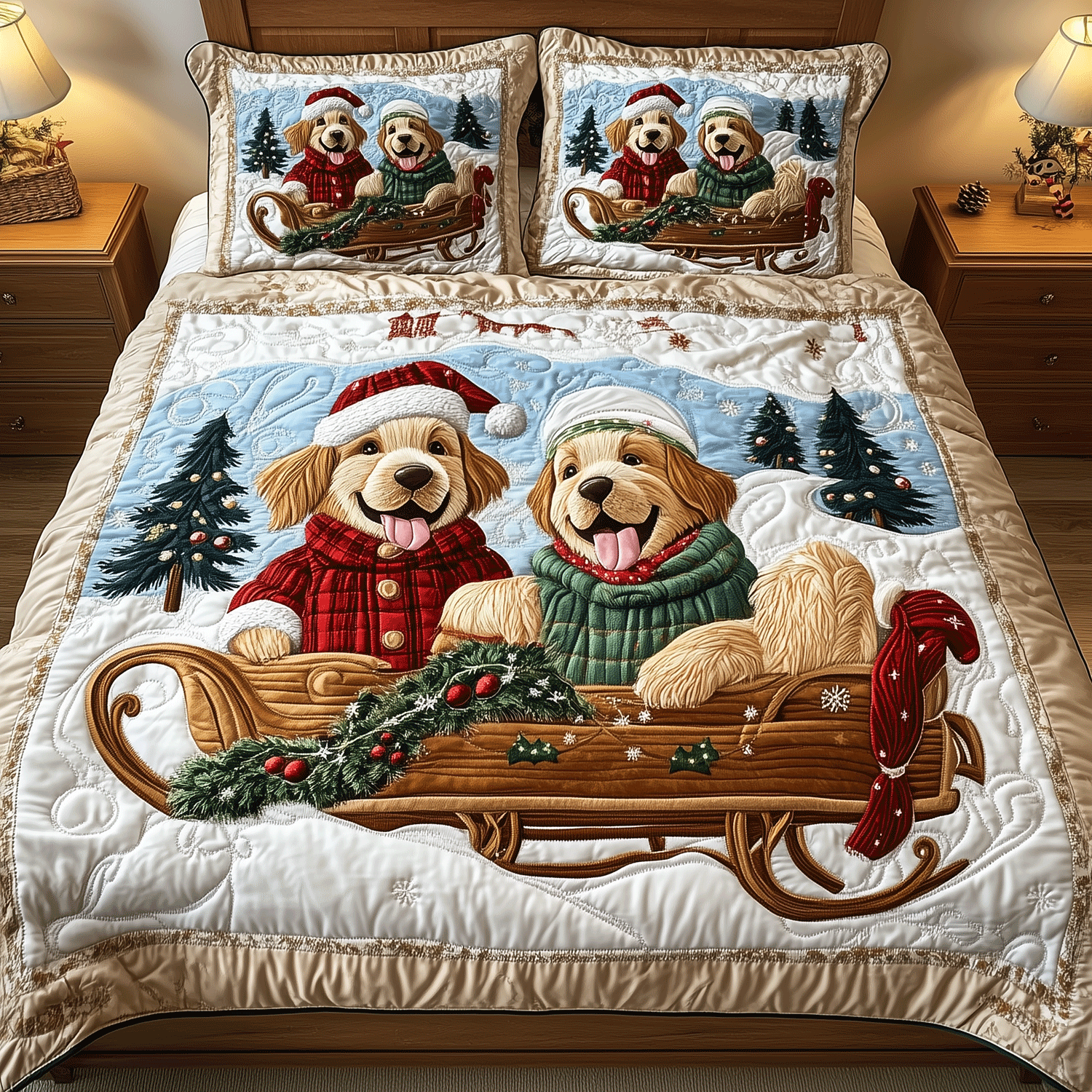 Cozy Retriever Dreams Quilted Bedding Set Gifts For Golden Retriever Lovers Cozy Retriever Dreams Quilted Bedding Set Gifts For Golden Retriever Lovers