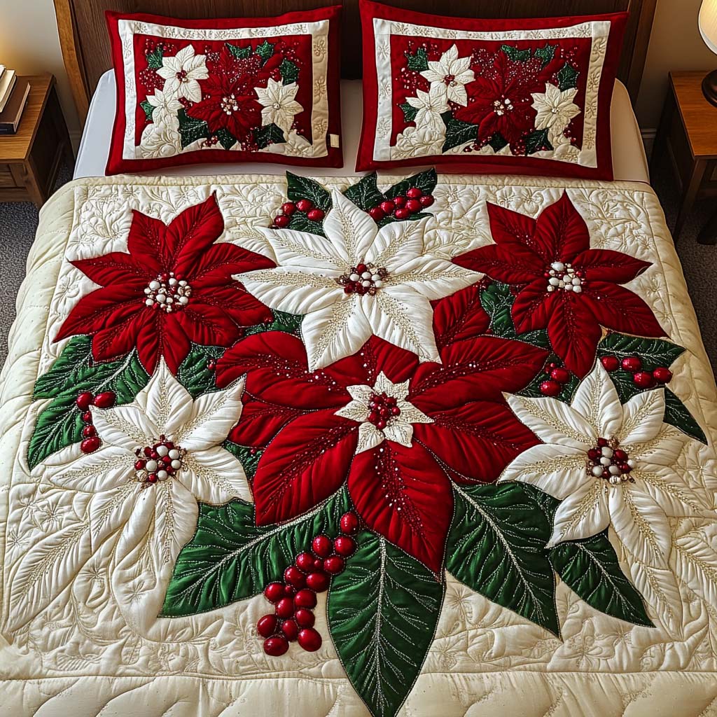 Crimson Blooms Quilted Bedding Set Christmas Presents For Mum Crimson Blooms Quilted Bedding Set Christmas Presents For Mum