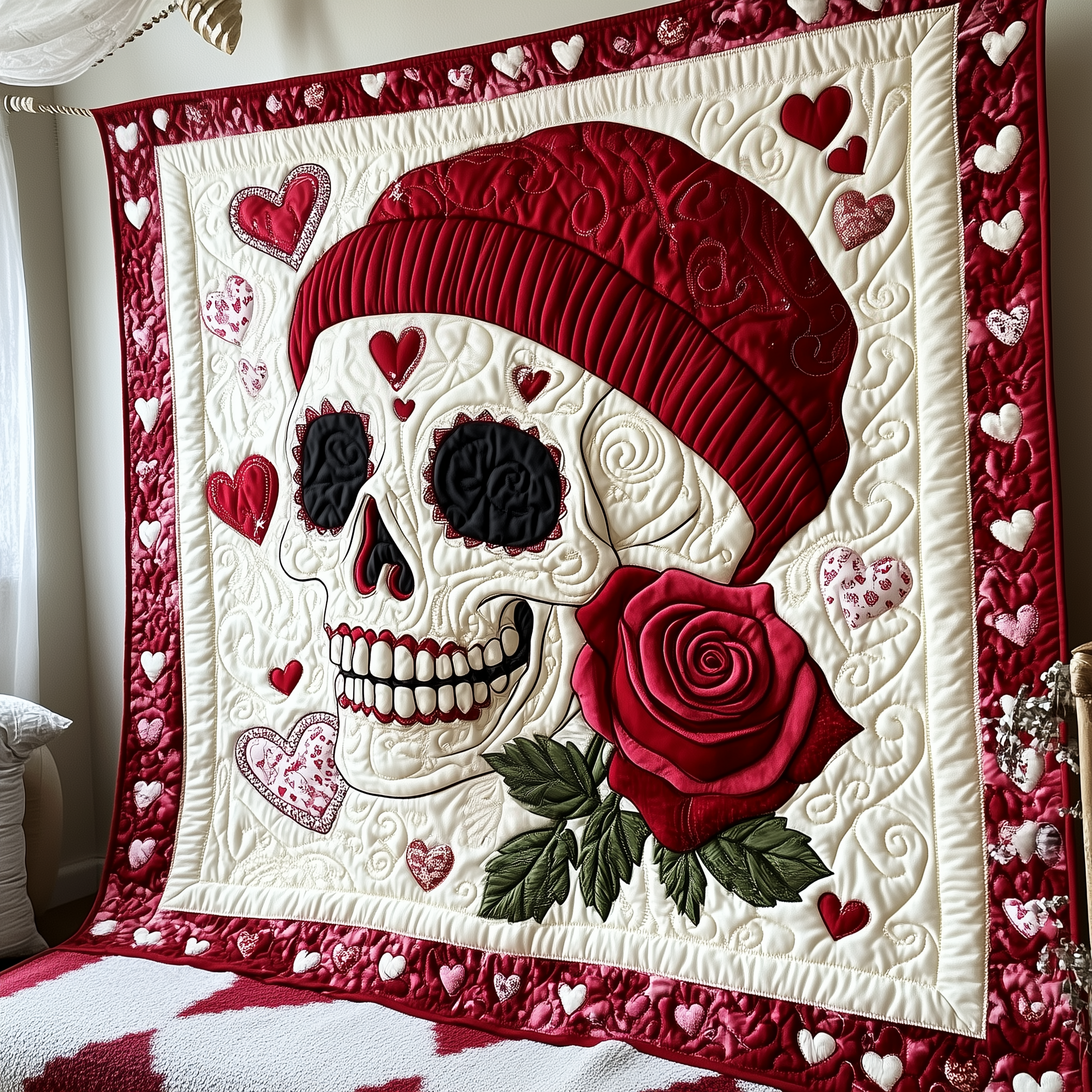 Crimson Valentine Skull Quilted Blanket Unique Throw Blanket Item Merch Valentines Gifts For Him Crimson Valentine Skull Quilted Blanket Unique Throw Blanket Item Merch Valentines Gifts For Him