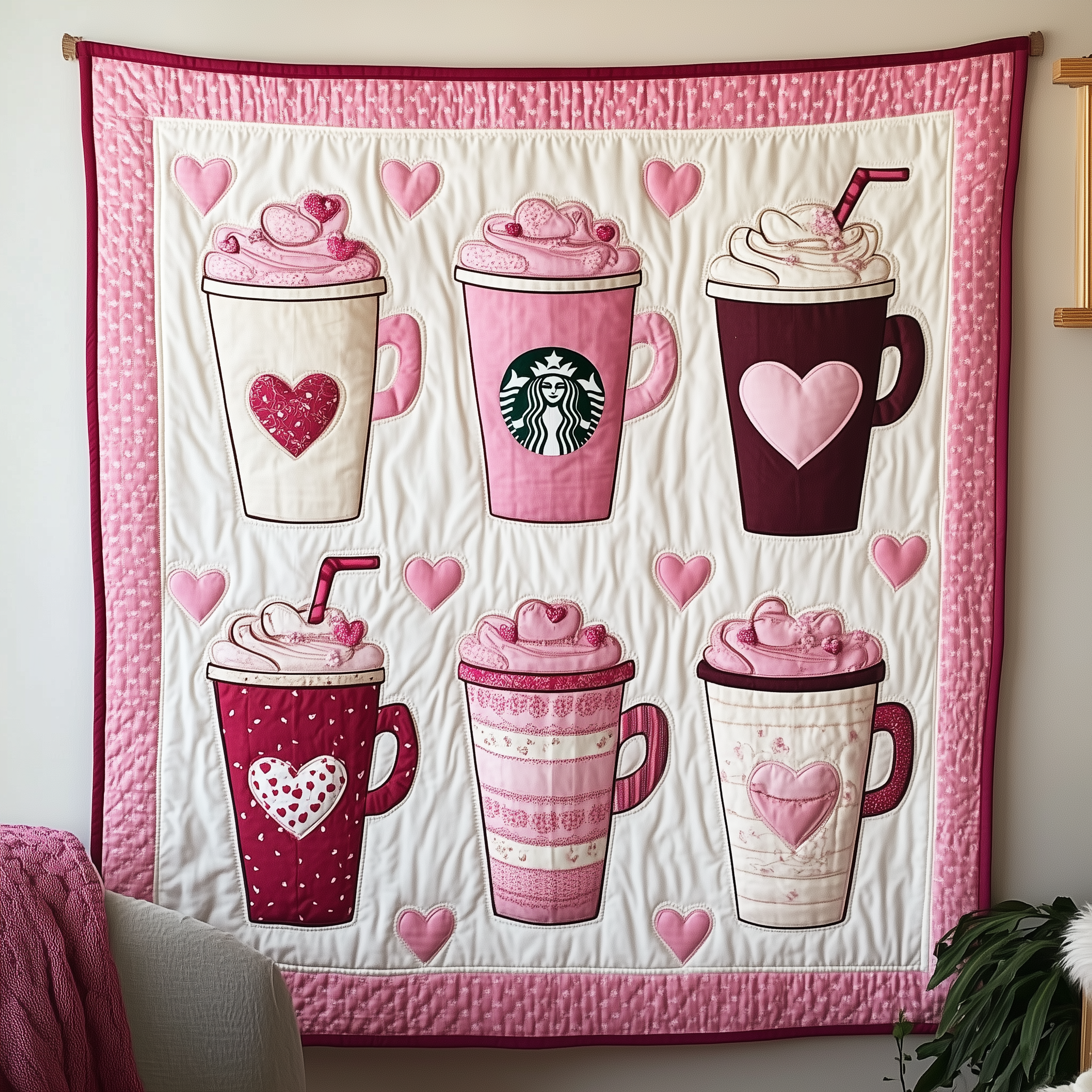 Cups of Love Quilted Blanket Cute Unique Blanket Item Merch Valentines Day Presents For Her Cups of Love Quilted Blanket Cute Unique Blanket Item Merch Valentines Day Presents For Her