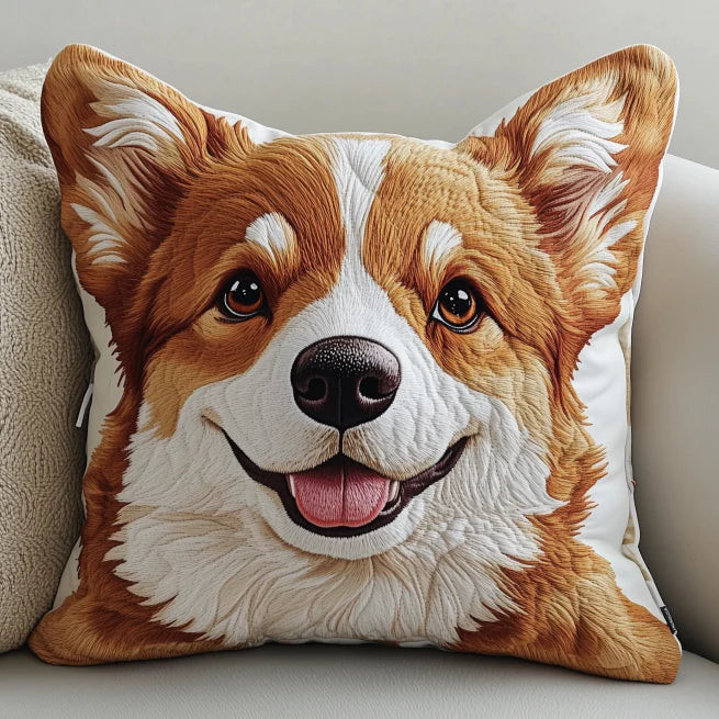 Cute Corgi Face Quilted Pillow Case Feel the Warmth of Home with Every Pillow Case Cute Corgi Face Quilted Pillow Case Feel the Warmth of Home with Every Pillow Case