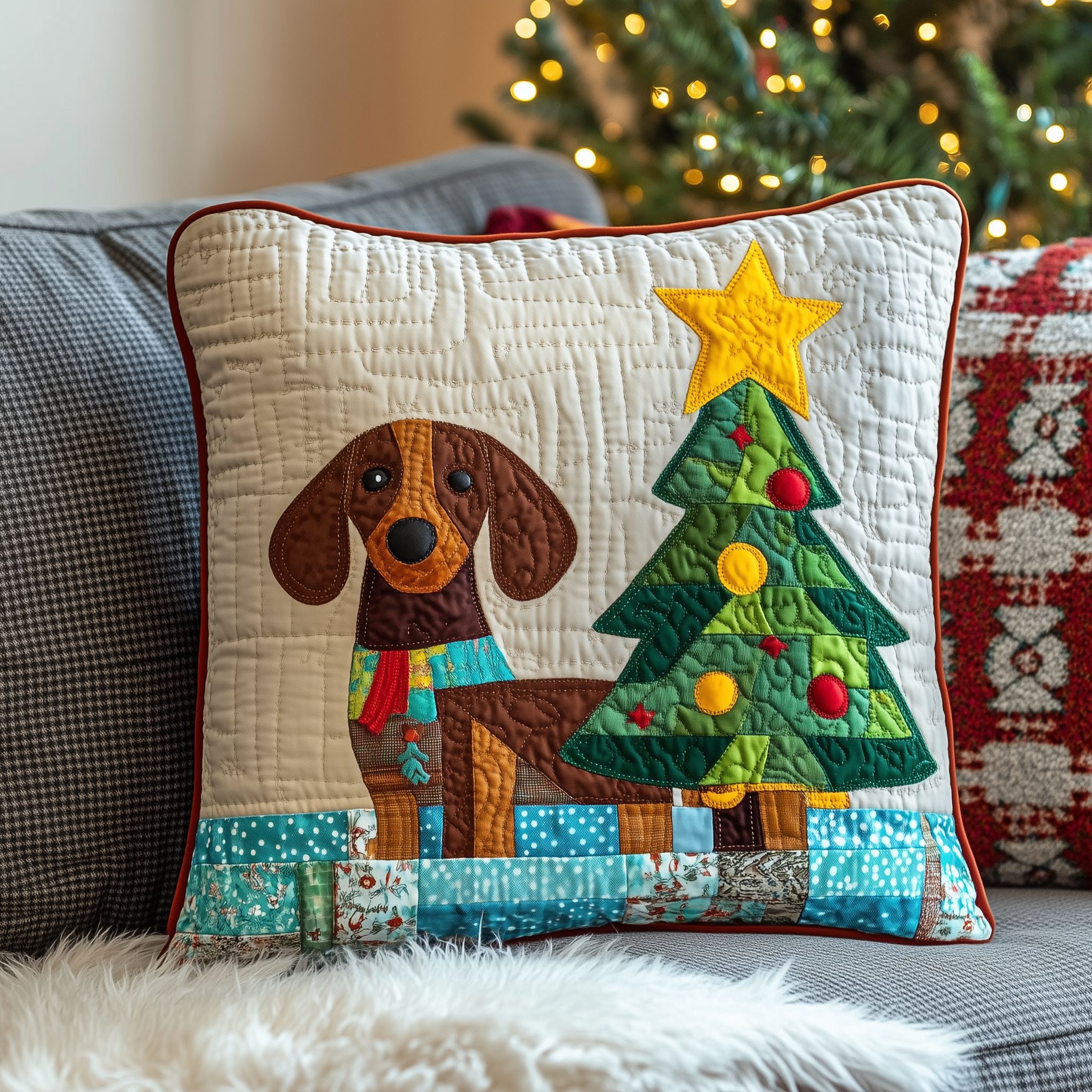 Dachshund Christmas Tree Quilted Pillow Case Cotton Comfort Meets Durability in Our Pillow Cases Dachshund Christmas Tree Quilted Pillow Case Cotton Comfort Meets Durability in Our Pillow Cases