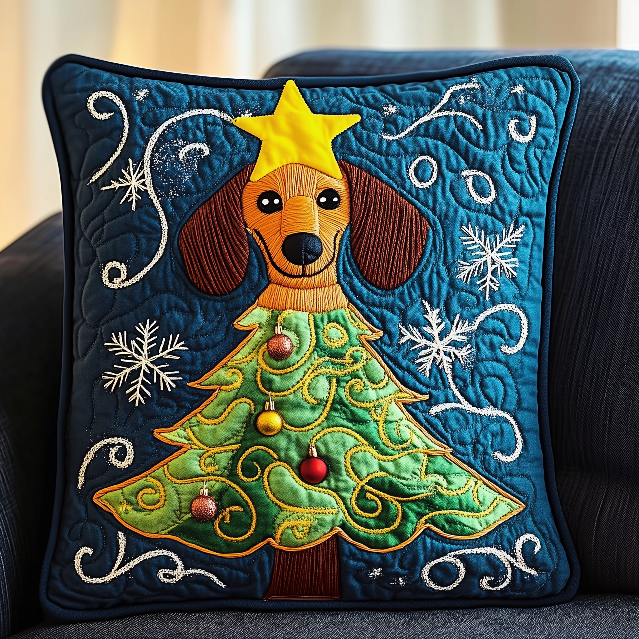 Dachshund Christmas Tree Quilted Pillow Case Feel the Joy of Sleep with a Soft Pillow Case Dachshund Christmas Tree Quilted Pillow Case Feel the Joy of Sleep with a Soft Pillow Case