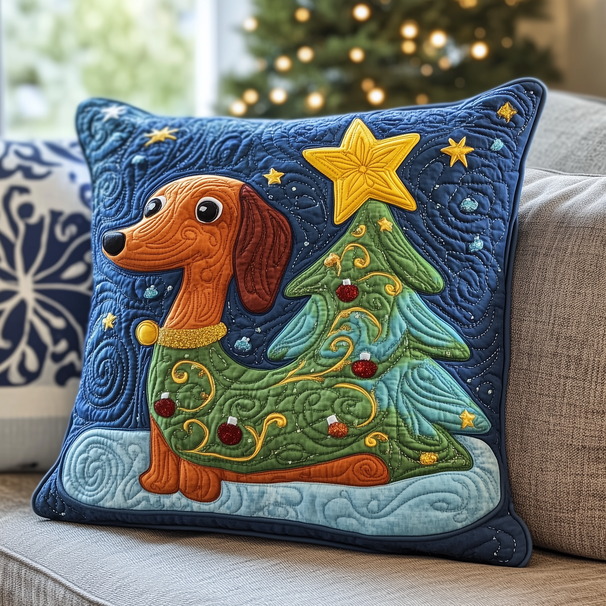 Dachshund Christmas Tree Quilted Pillow Case Protect Your Pillows with Style and Durability Dachshund Christmas Tree Quilted Pillow Case Protect Your Pillows with Style and Durability
