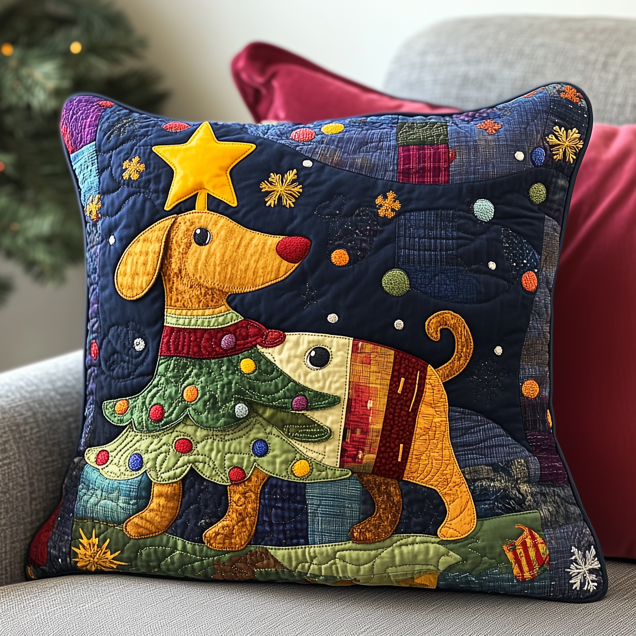 Dachshund Christmas Tree Quilted Pillow Case Velvet Pillow Cases for a Plush Dreamy Sleep Dachshund Christmas Tree Quilted Pillow Case Velvet Pillow Cases for a Plush Dreamy Sleep