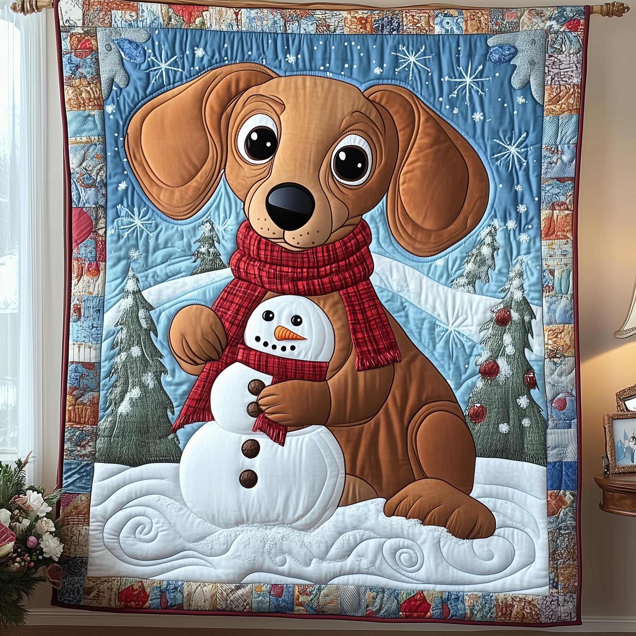 Dachshund in Snowy Night Quilted Blanket Cute Unique Blanket Dachshund Gifts For Women Dachshund in Snowy Night Quilted Blanket Cute Unique Blanket Dachshund Gifts For Women