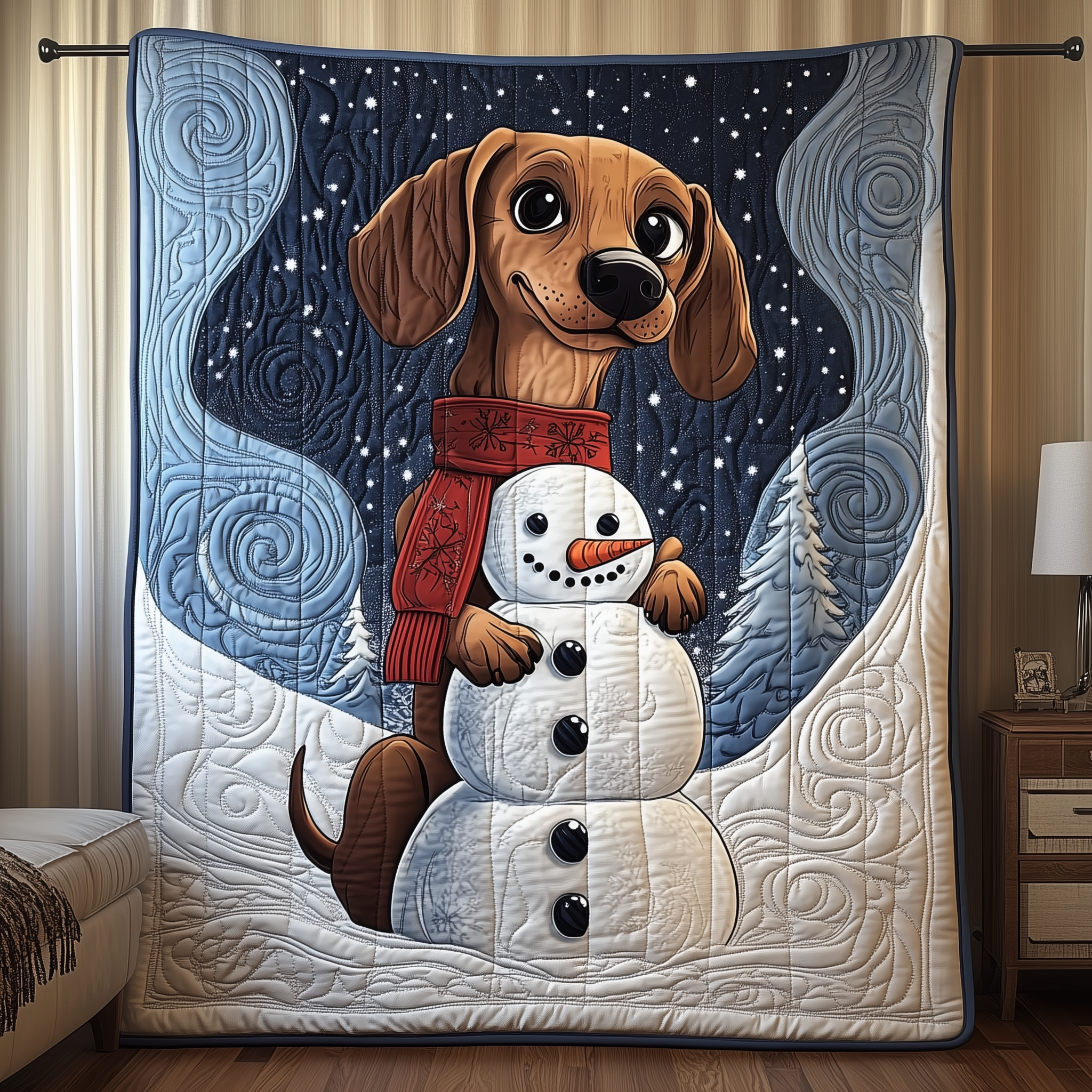 Dachshund in Snowy Night Quilted Blanket Cute Unique Blanket Unique Dachshund Gifts Dachshund in Snowy Night Quilted Blanket Cute Unique Blanket Unique Dachshund Gifts