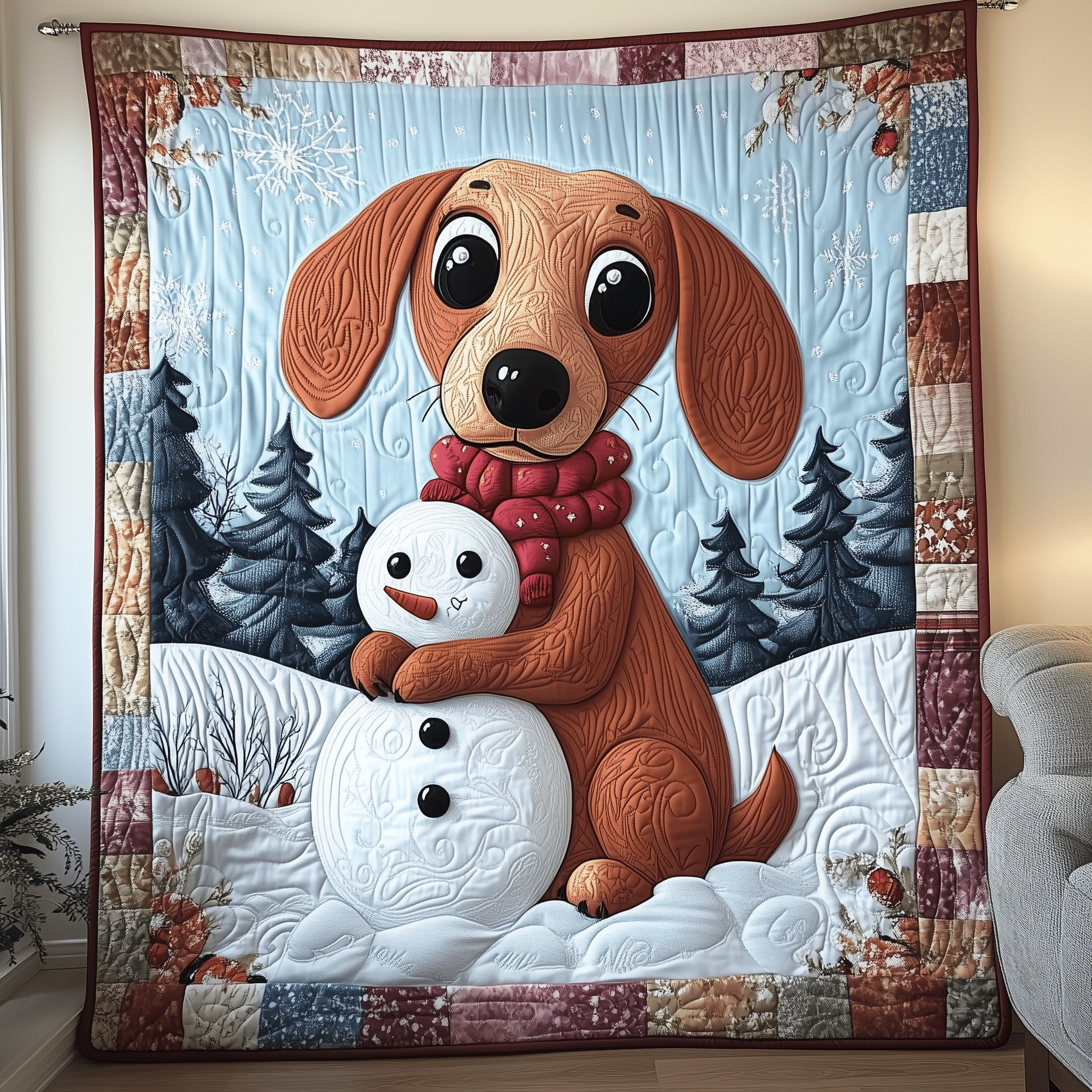 Dachshund in Snowy Night Quilted Blanket Feel Unique with a Blanket Made Just for You Dachshund in Snowy Night Quilted Blanket Feel Unique with a Blanket Made Just for You