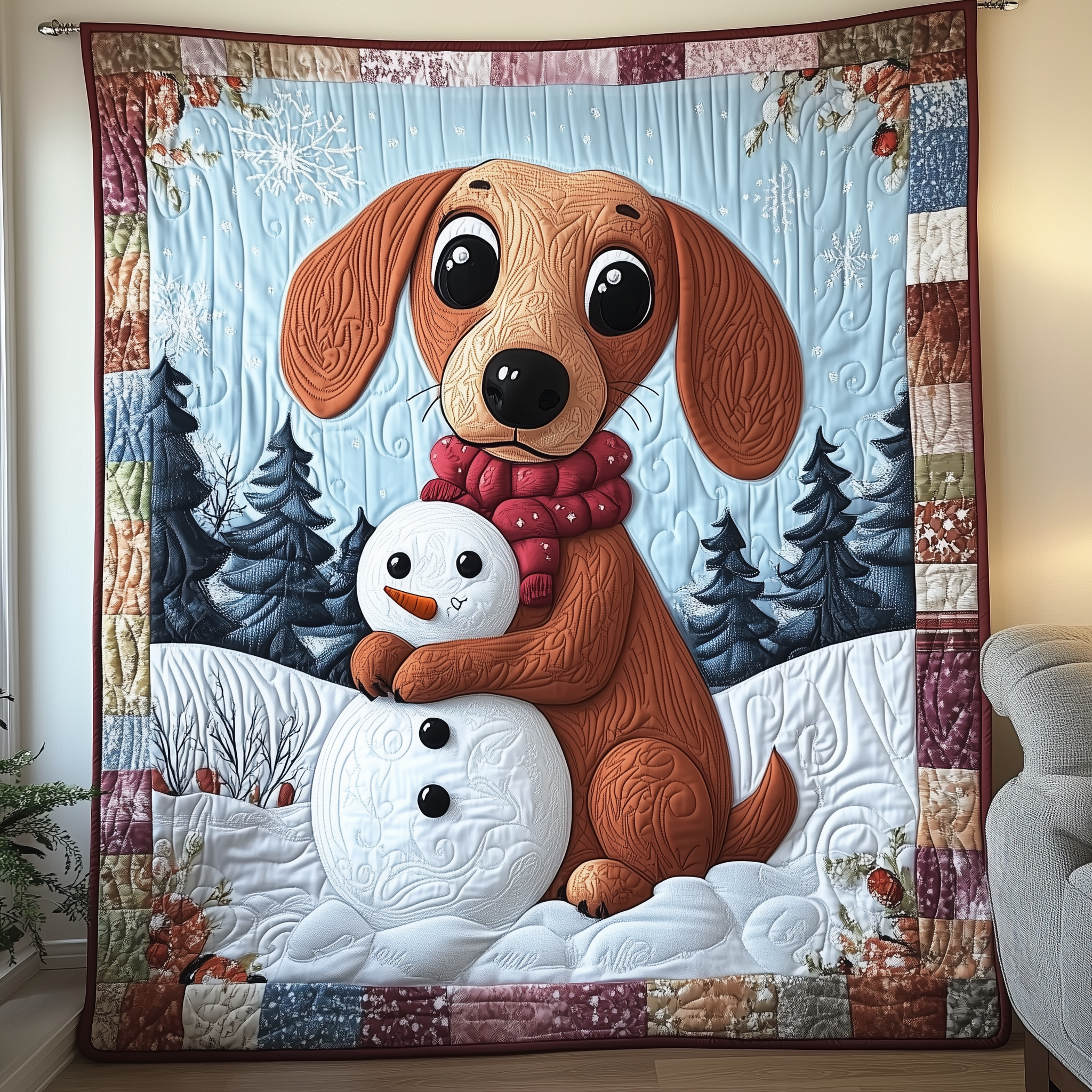 Dachshund in Snowy Night Quilted Blanket Nice Throw Blankets Sausage Dog Gift Ideas Dachshund in Snowy Night Quilted Blanket Nice Throw Blankets Sausage Dog Gift Ideas