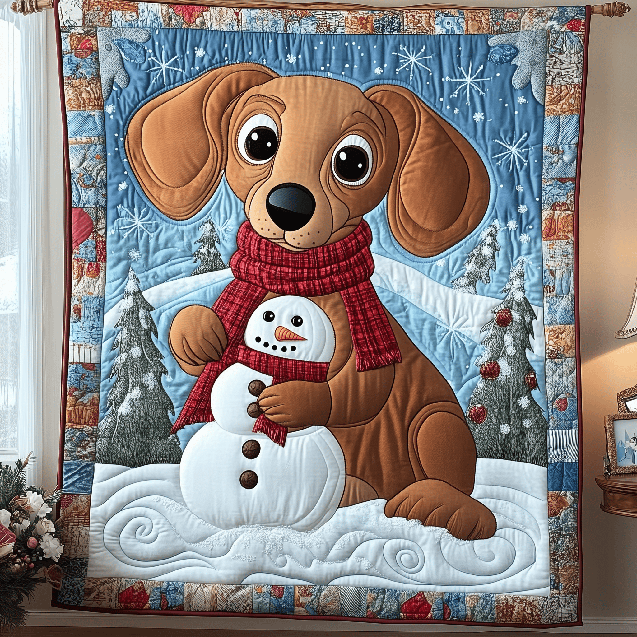 Dachshund in Snowy Night Quilted Blanket Snuggle Up with a Blanket That Brings Everyone Closer Dachshund in Snowy Night Quilted Blanket Snuggle Up with a Blanket That Brings Everyone Closer