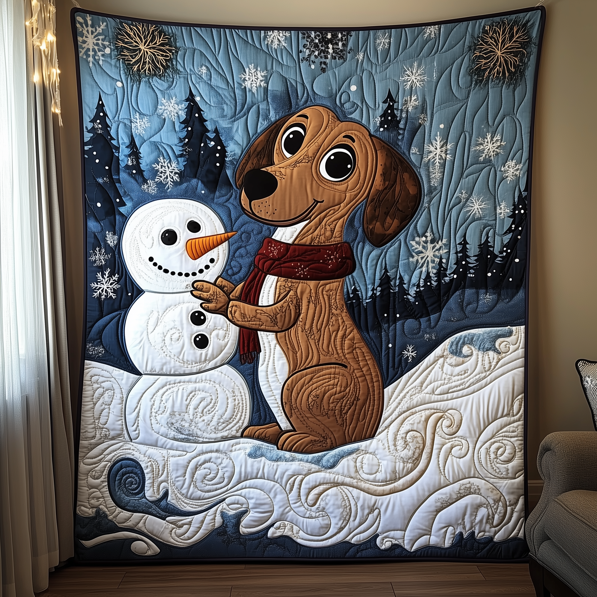 Dachshund in Snowy Night Quilted Blanket Sofa Throw Blanket Sausage Dog Gifts For Him Dachshund in Snowy Night Quilted Blanket Sofa Throw Blanket Sausage Dog Gifts For Him