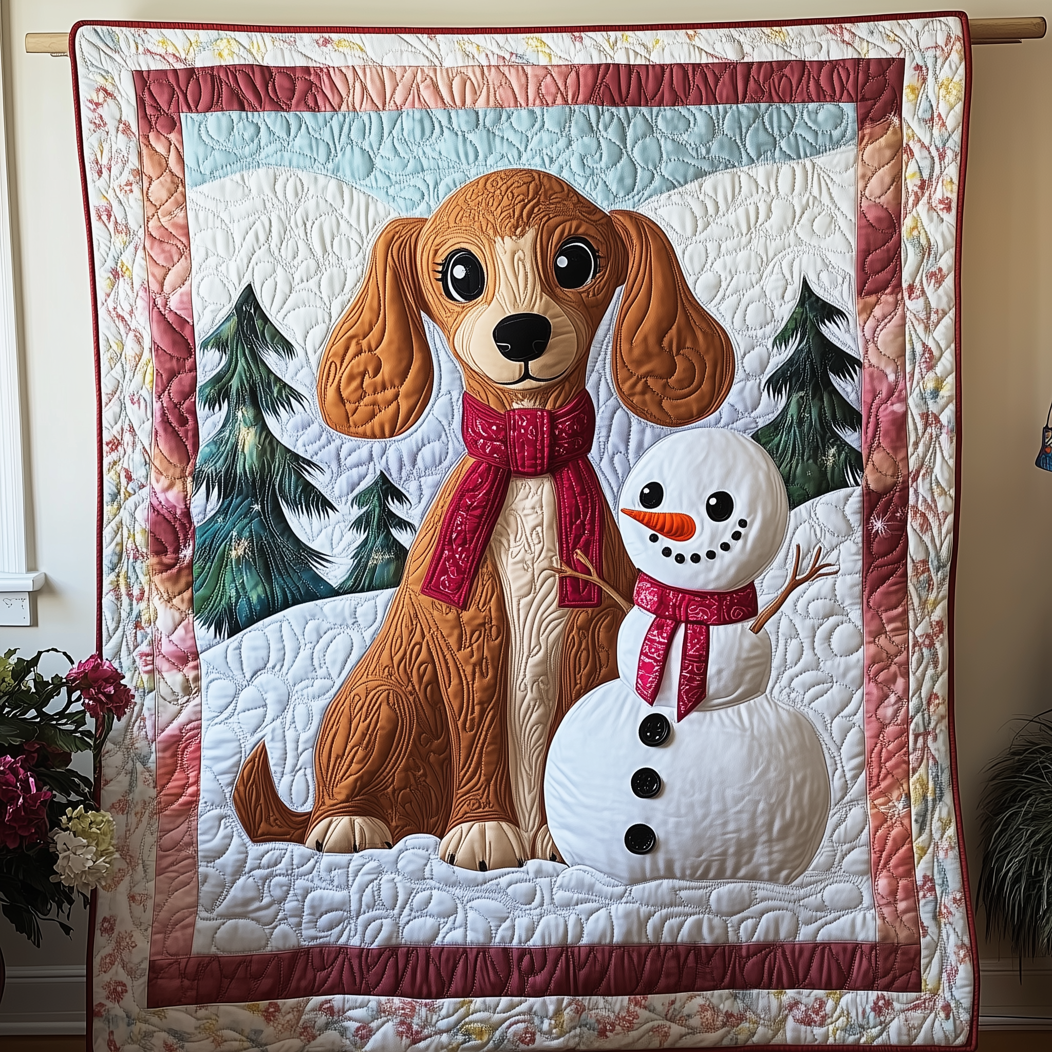Dachshund in Snowy Night Quilted Blanket Throw Blanket Dachshund Owner Gifts Dachshund in Snowy Night Quilted Blanket Throw Blanket Dachshund Owner Gifts