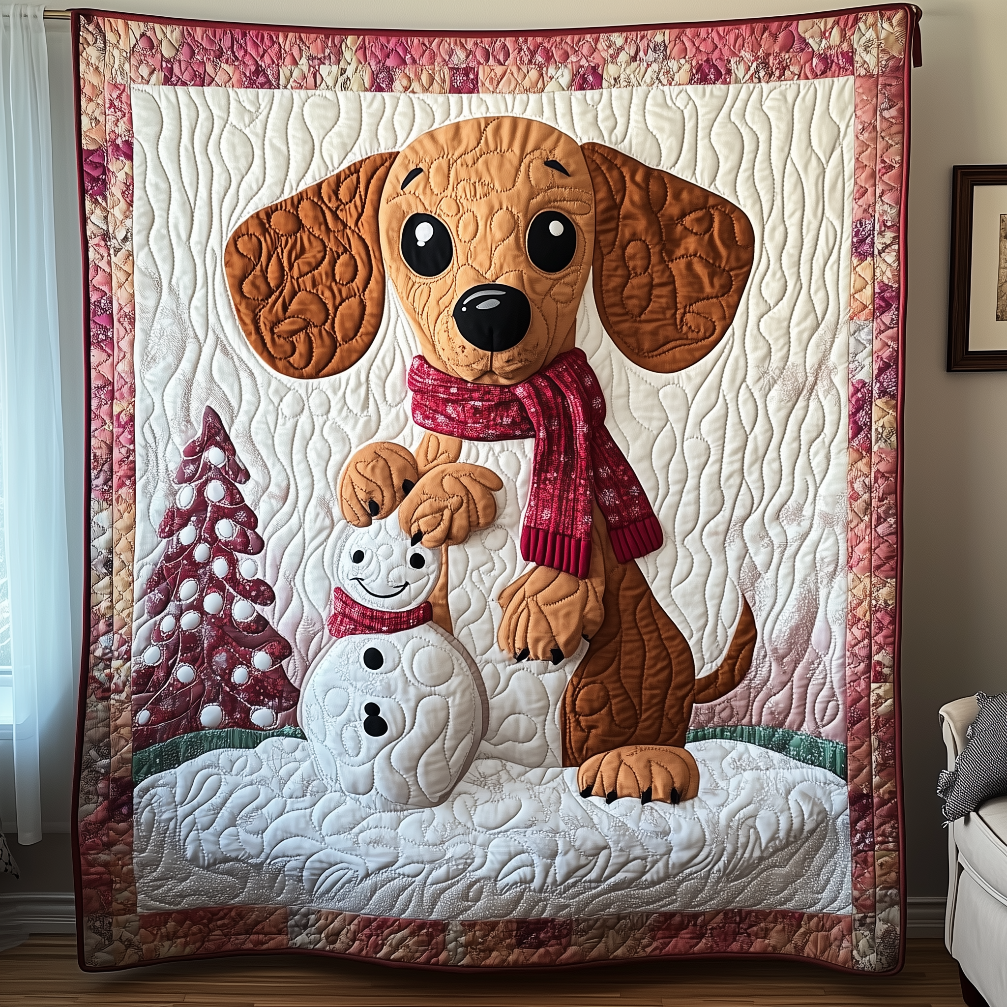 Dachshund in Snowy Night Quilted Blanket Unique Throw Blanket Dachshund Products Dachshund in Snowy Night Quilted Blanket Unique Throw Blanket Dachshund Products