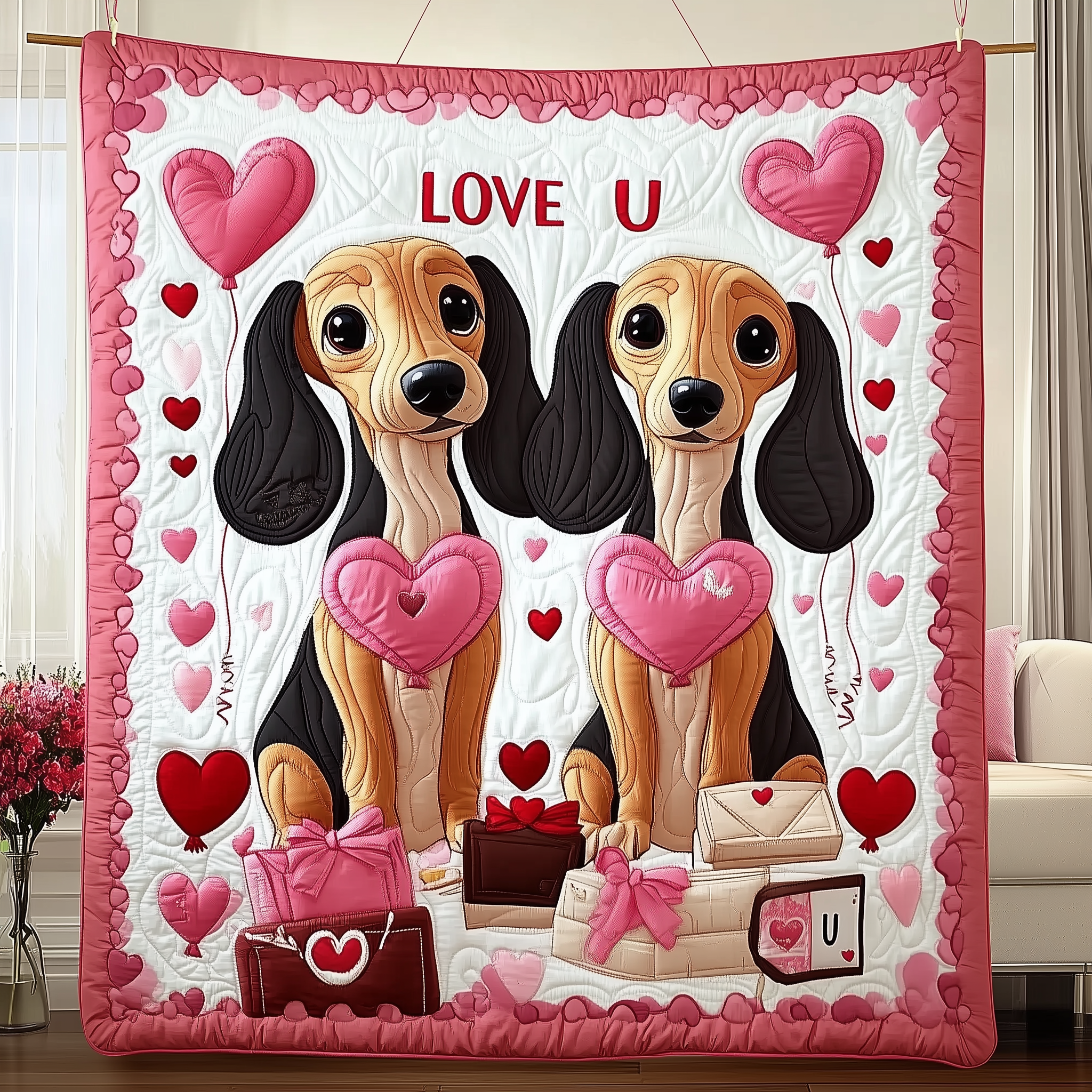 Dachshund Love Couple Quilted Blanket Sofa Throw Blanket Items Unique Dachshund Gifts Dachshund Love Couple Quilted Blanket Sofa Throw Blanket Items Unique Dachshund Gifts