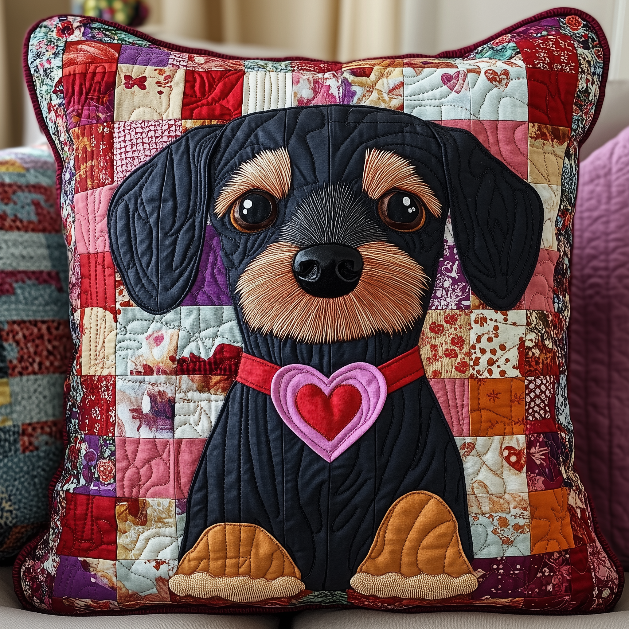 Dachshund Love Quilted Pillow Case Feel Luxury in Every Stitch Dachshund Love Quilted Pillow Case Feel Luxury in Every Stitch