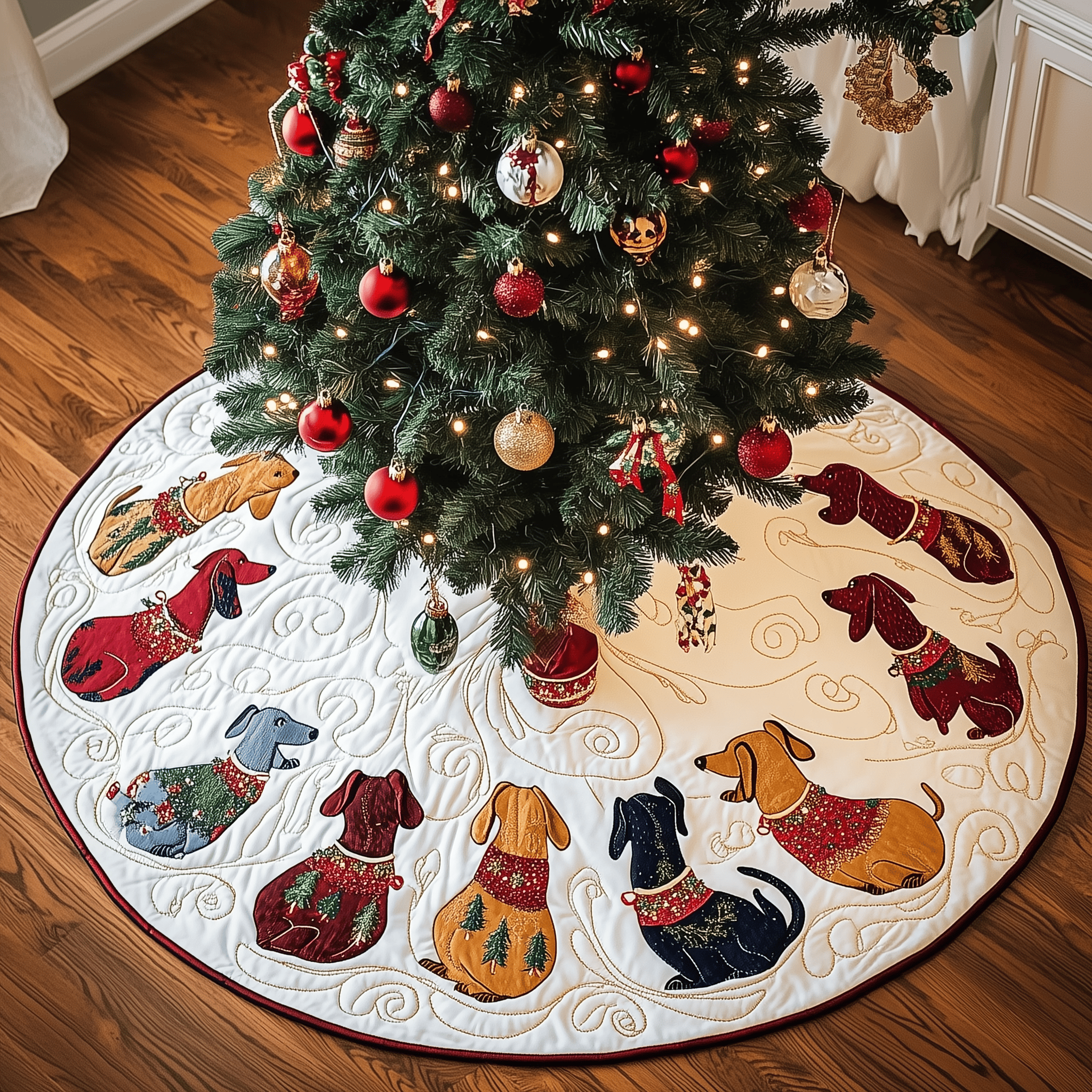 Dachshund Quilted Tree Skirt Celebrate the Holidays in Style and Safety Dachshund Quilted Tree Skirt Celebrate the Holidays in Style and Safety