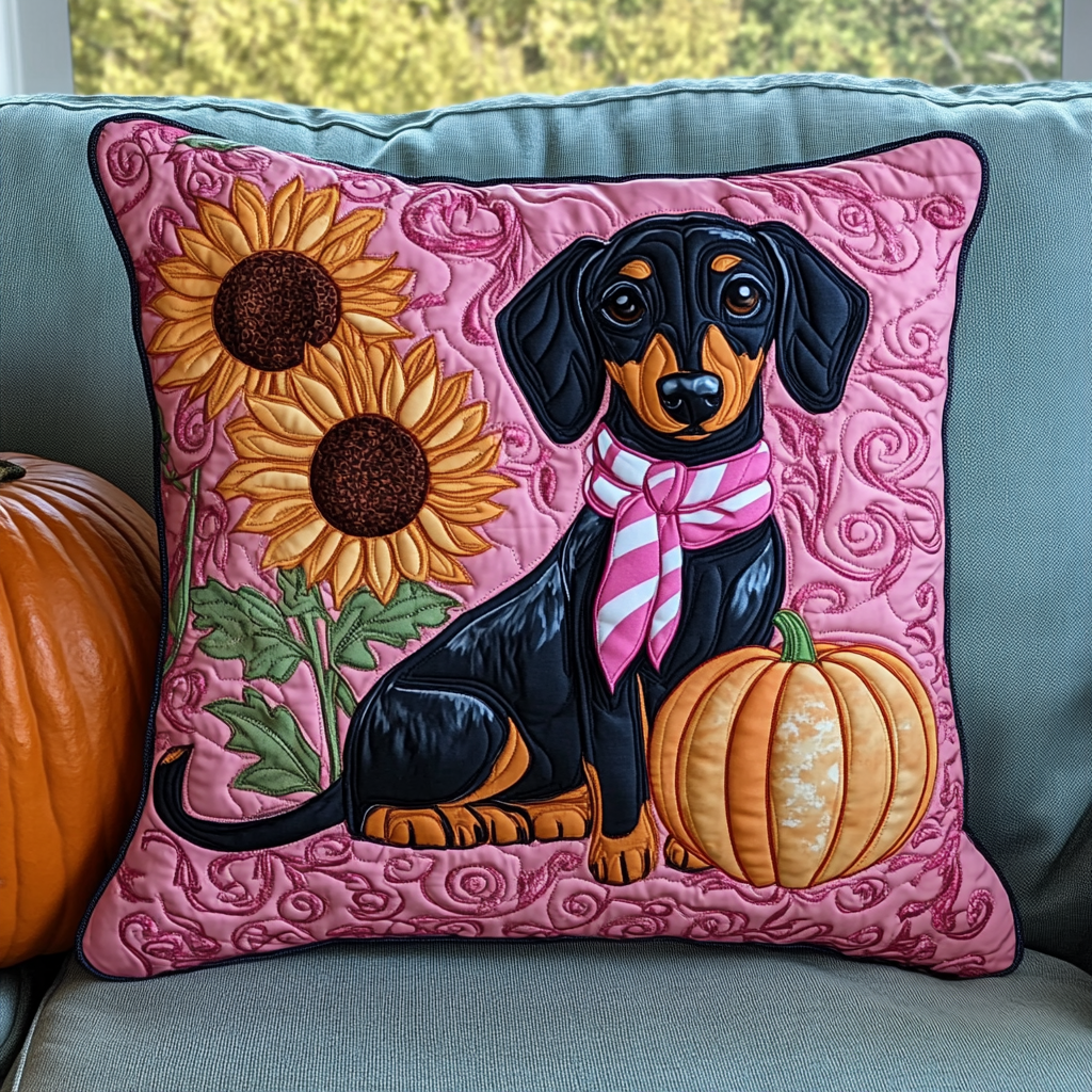 Dachshund Wear Pink Quilted Pillow Case Feel the Warmth of Home with Every Pillow Case Dachshund Wear Pink Quilted Pillow Case Feel the Warmth of Home with Every Pillow Case