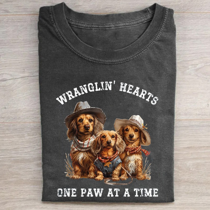 Dachshund Western T-Shirt Wranglin Hearts One Paw At A Time Shirt Dad Birthday Gifts Dachshund Western T-Shirt Wranglin Hearts One Paw At A Time Shirt Dad Birthday Gifts