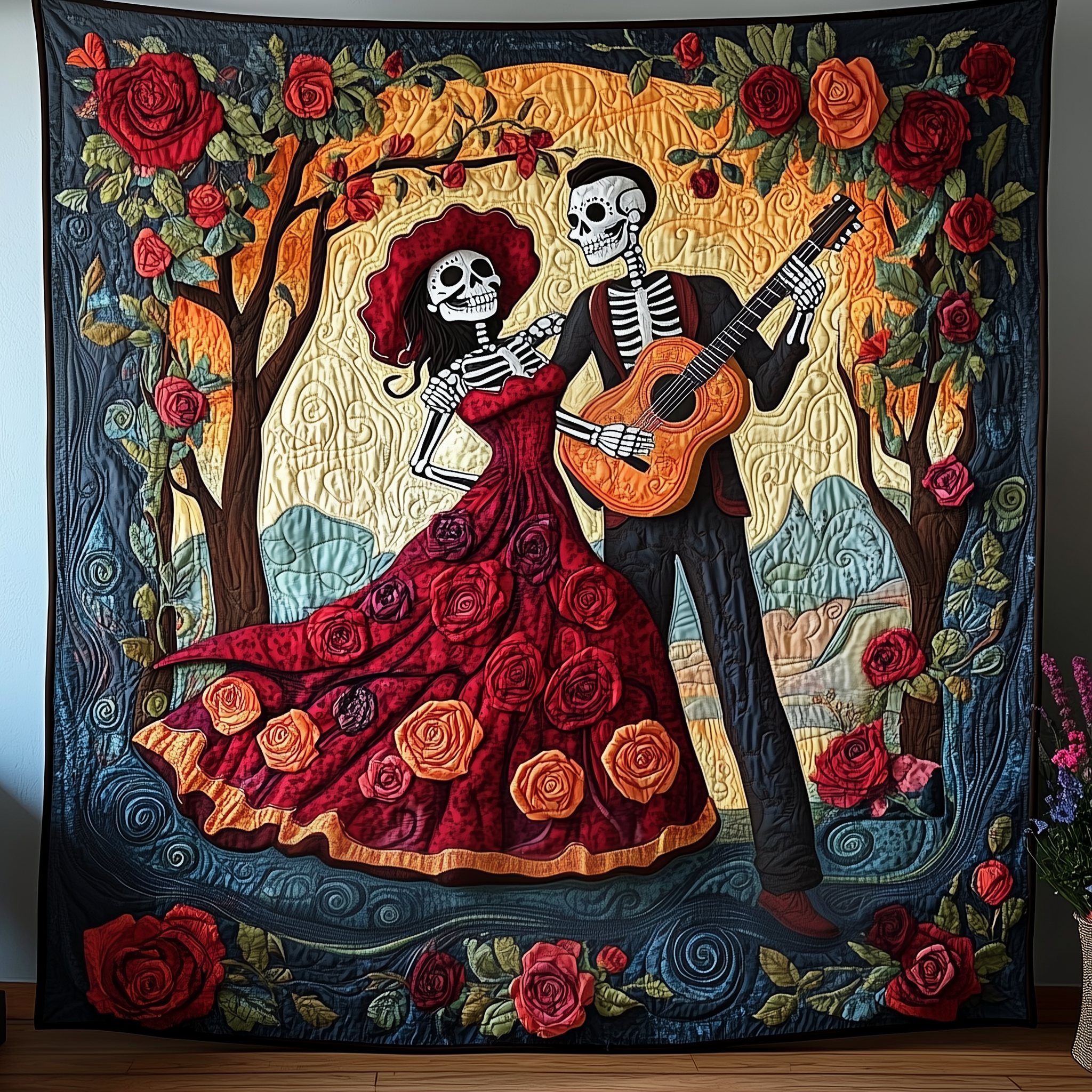 Dancing Day of the Dead Quilted Blanket Best Throw Blanket Gifts For People Who Like Skulls Dancing Day of the Dead Quilted Blanket Best Throw Blanket Gifts For People Who Like Skulls