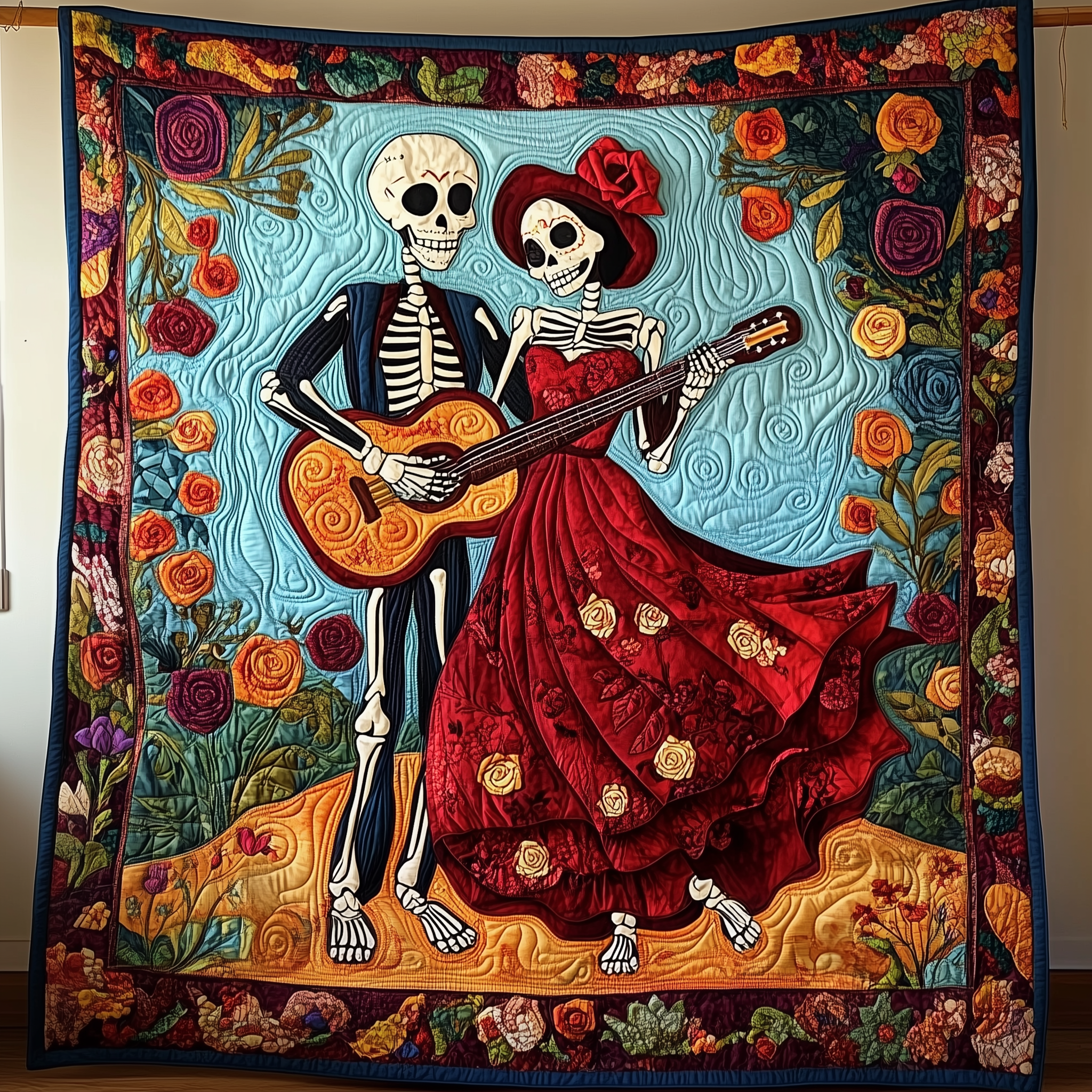 Dancing Day of the Dead Quilted Blanket Best Throw Blanket Unusual Skull Gifts Dancing Day of the Dead Quilted Blanket Best Throw Blanket Unusual Skull Gifts