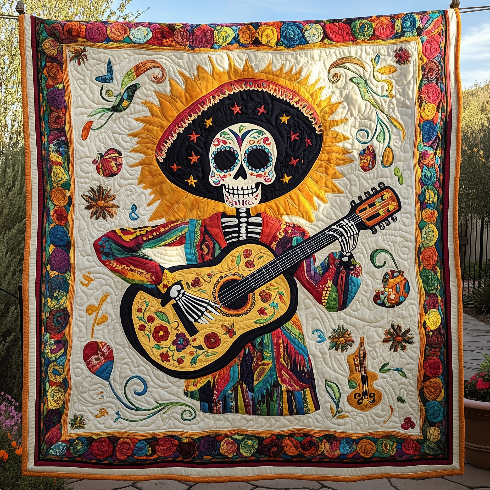 Day Of The Dead Guitarist Quilted Blanket Celebrate Your Individuality with a Blanket That Speaks to You Day Of The Dead Guitarist Quilted Blanket Celebrate Your Individuality with a Blanket That Speaks to You