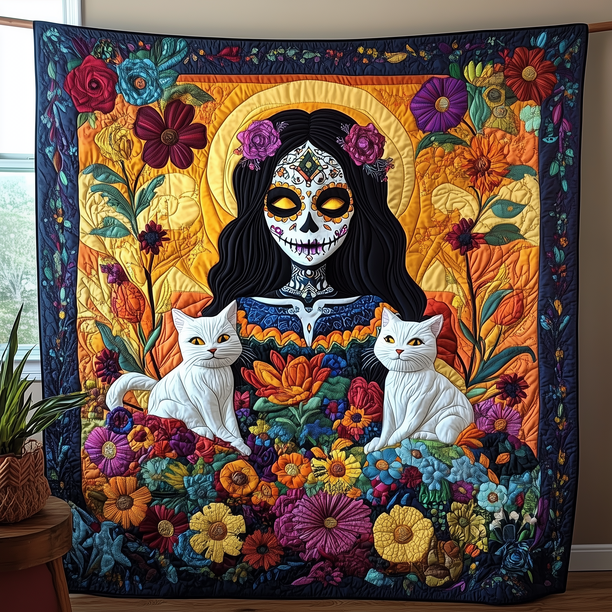 Day of the Dead Mystical Woman Quilted Blanket Best Throw Blanket Gifts For People Who Like Skulls Day of the Dead Mystical Woman Quilted Blanket Best Throw Blanket Gifts For People Who Like Skulls