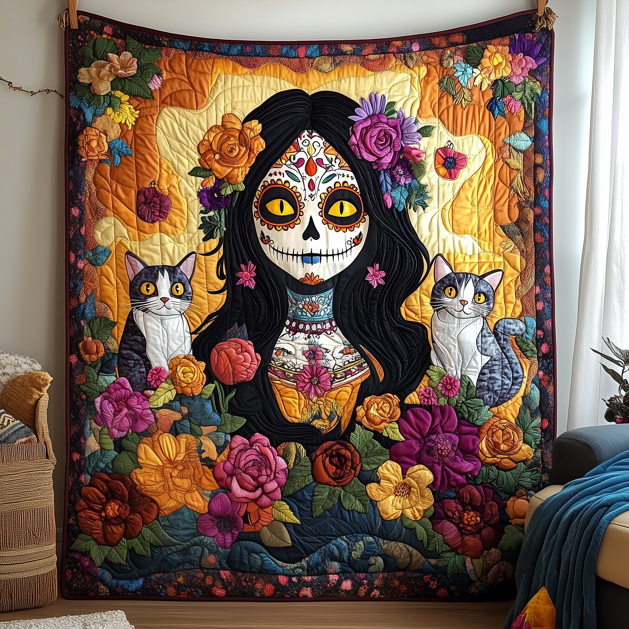 Day of the Dead Mystical Woman Quilted Blanket Best Throw Blanket Punisher Skull Gifts Day of the Dead Mystical Woman Quilted Blanket Best Throw Blanket Punisher Skull Gifts