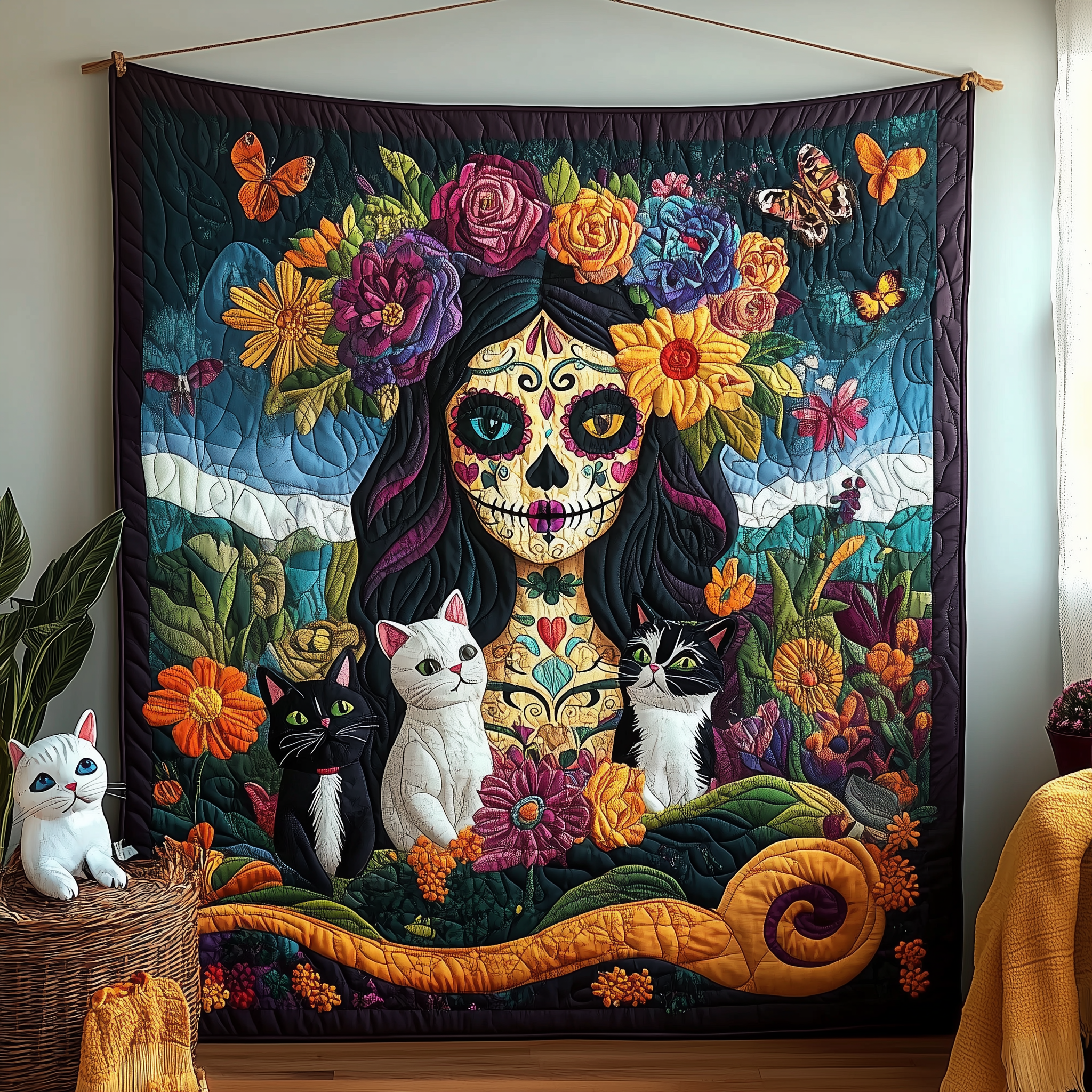 Day of the Dead Mystical Woman Quilted Blanket Best Throw Blanket Skull Birthday Presents Day of the Dead Mystical Woman Quilted Blanket Best Throw Blanket Skull Birthday Presents