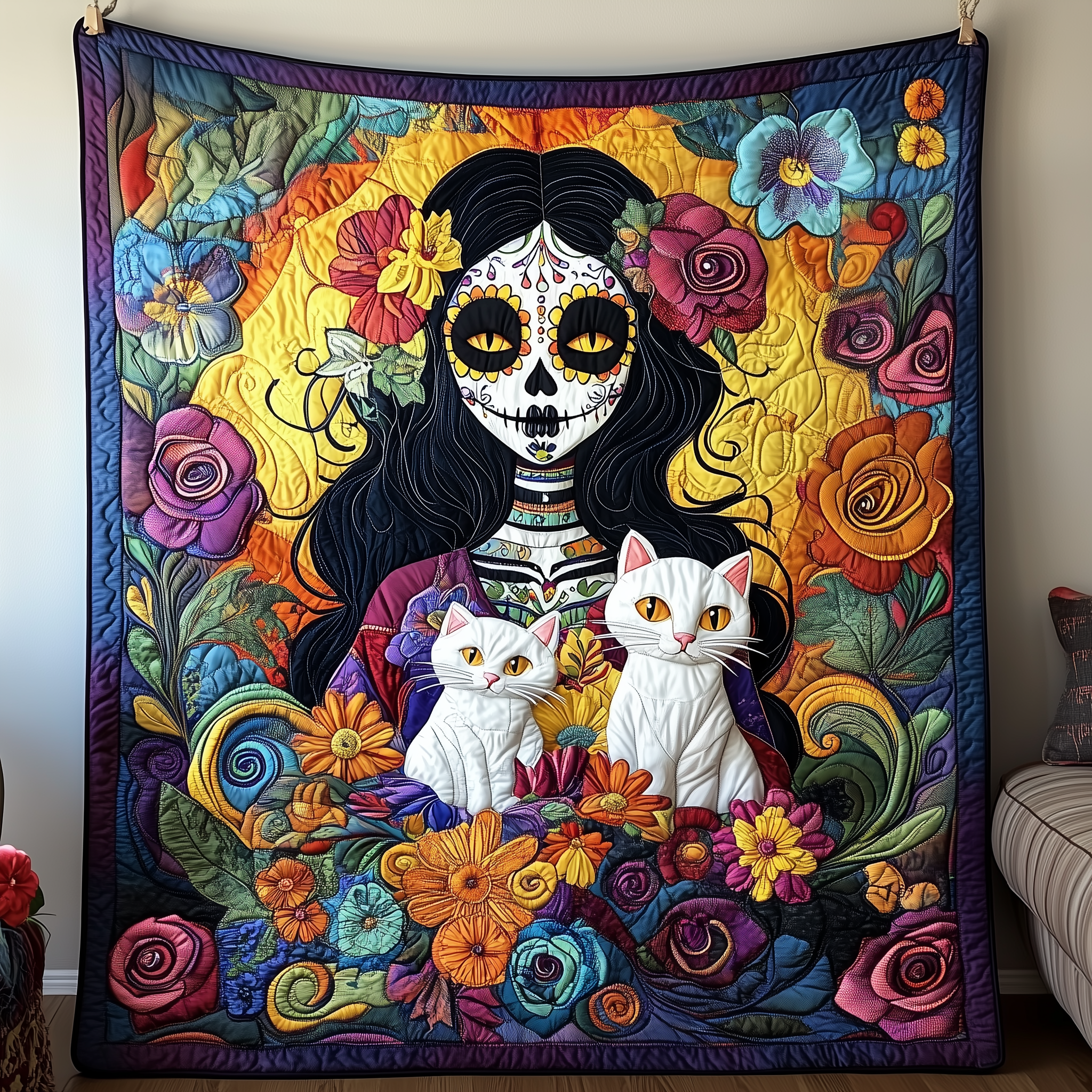 Day of the Dead Mystical Woman Quilted Blanket Best Throw Blanket Skull Gifts For Women Day of the Dead Mystical Woman Quilted Blanket Best Throw Blanket Skull Gifts For Women