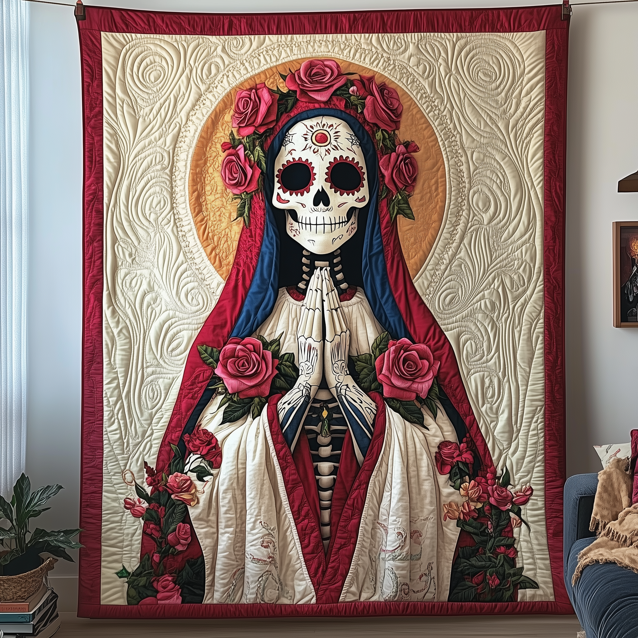 Day Of The Dead Quilted Blanket Best Throw Blanket Cool Skull Gifts For Her Day Of The Dead Quilted Blanket Best Throw Blanket Cool Skull Gifts For Her