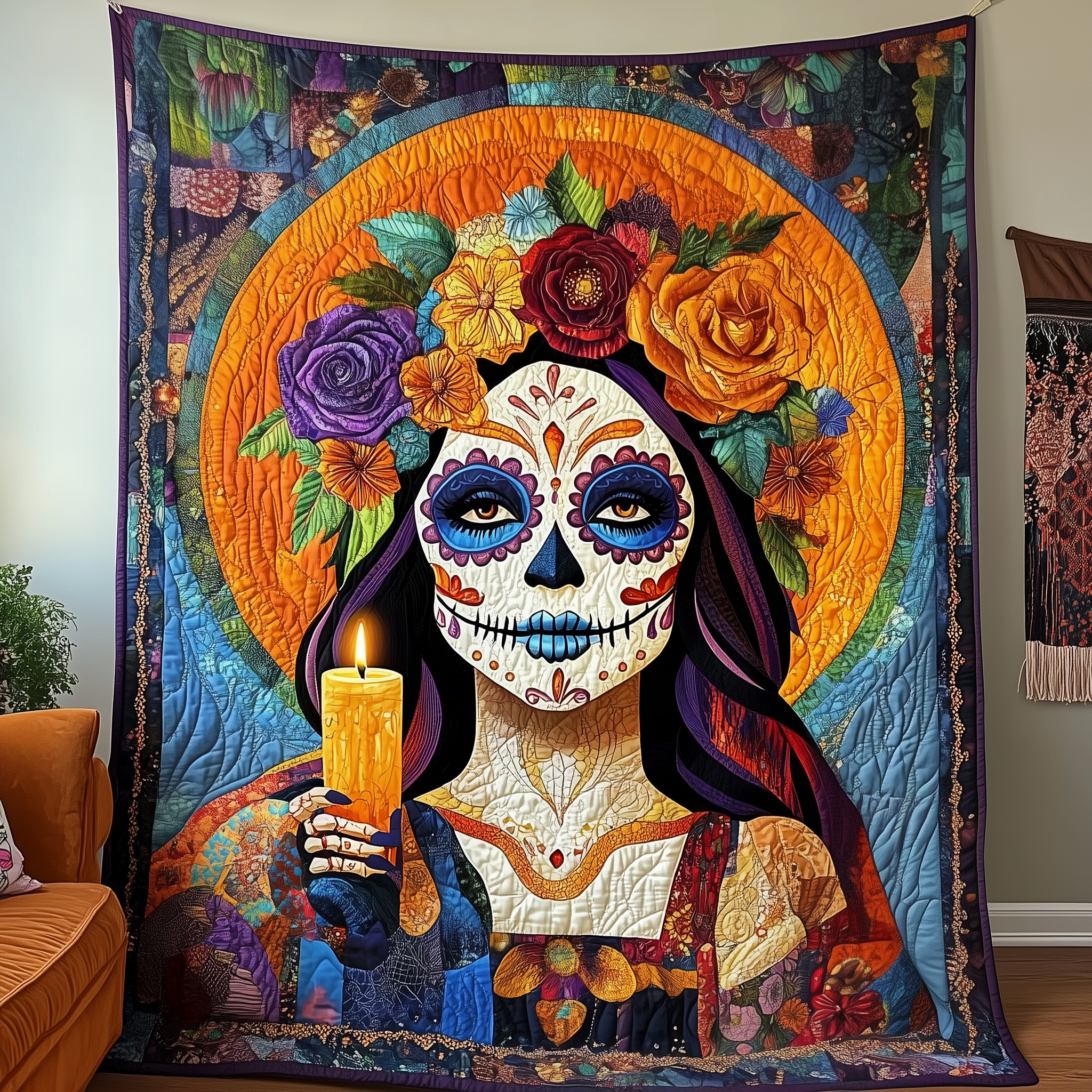 Day Of The Dead Quilted Blanket Best Throw Blanket Unique Skull Gifts For Her Day Of The Dead Quilted Blanket Best Throw Blanket Unique Skull Gifts For Her
