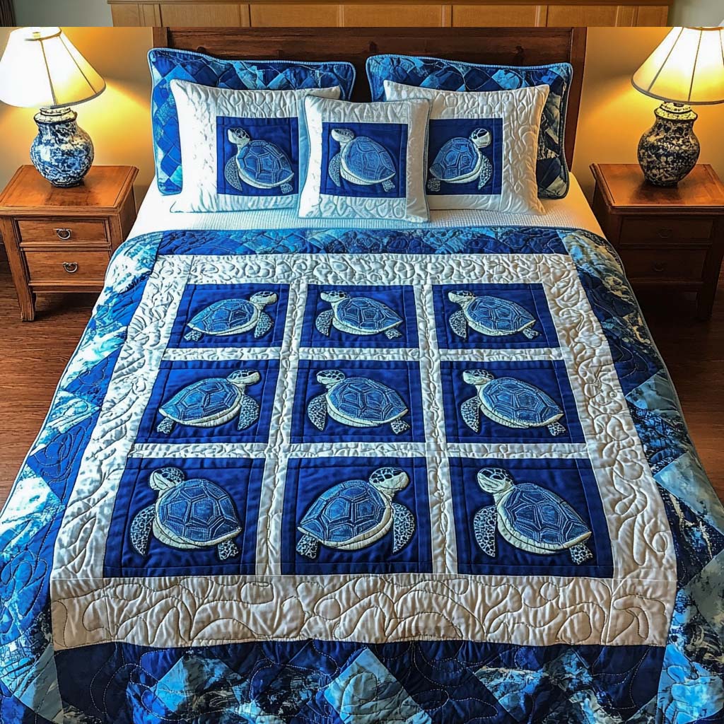 Deep Blue Charm Quilted Bedding Set Sea Turtle Gifts For Her Deep Blue Charm Quilted Bedding Set Sea Turtle Gifts For Her