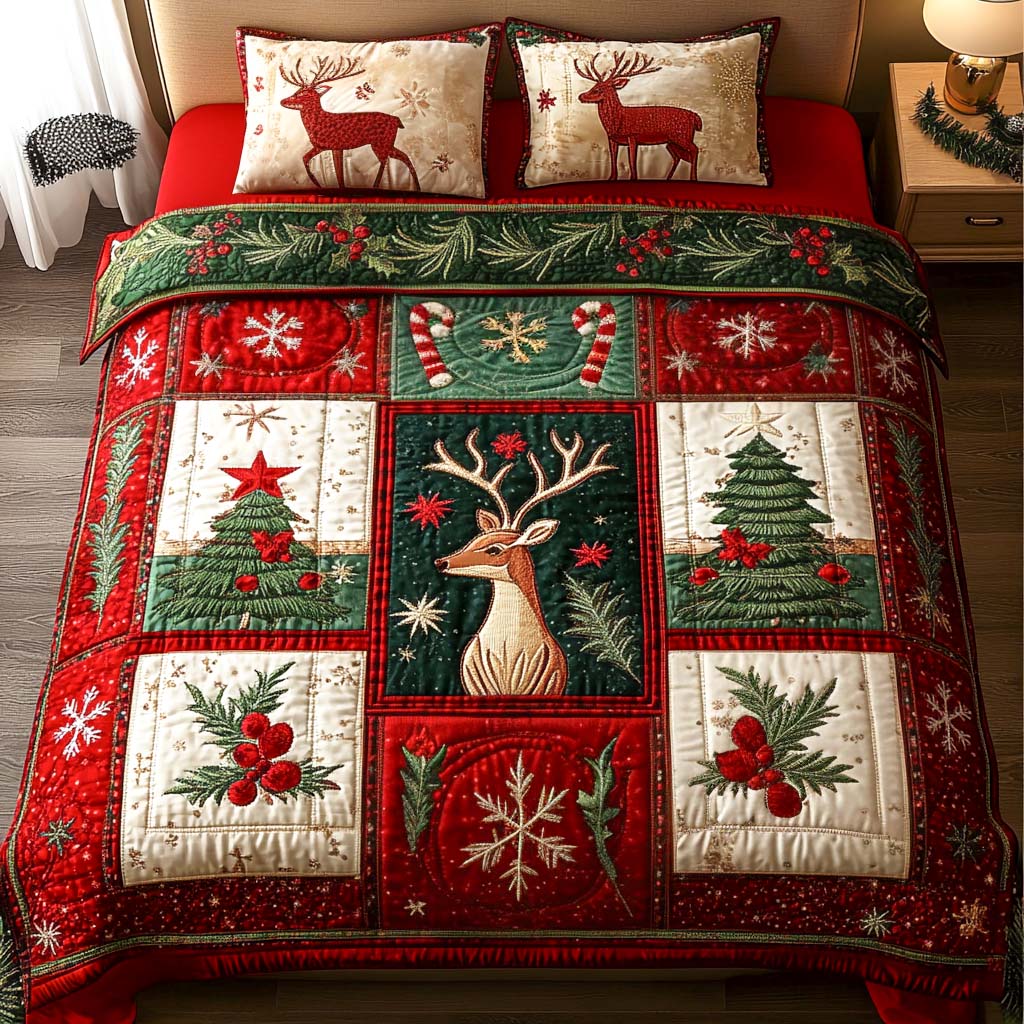 Deer Wonderland Quilted Bedding Set Funny Secret Santa Gifts Deer Wonderland Quilted Bedding Set Funny Secret Santa Gifts