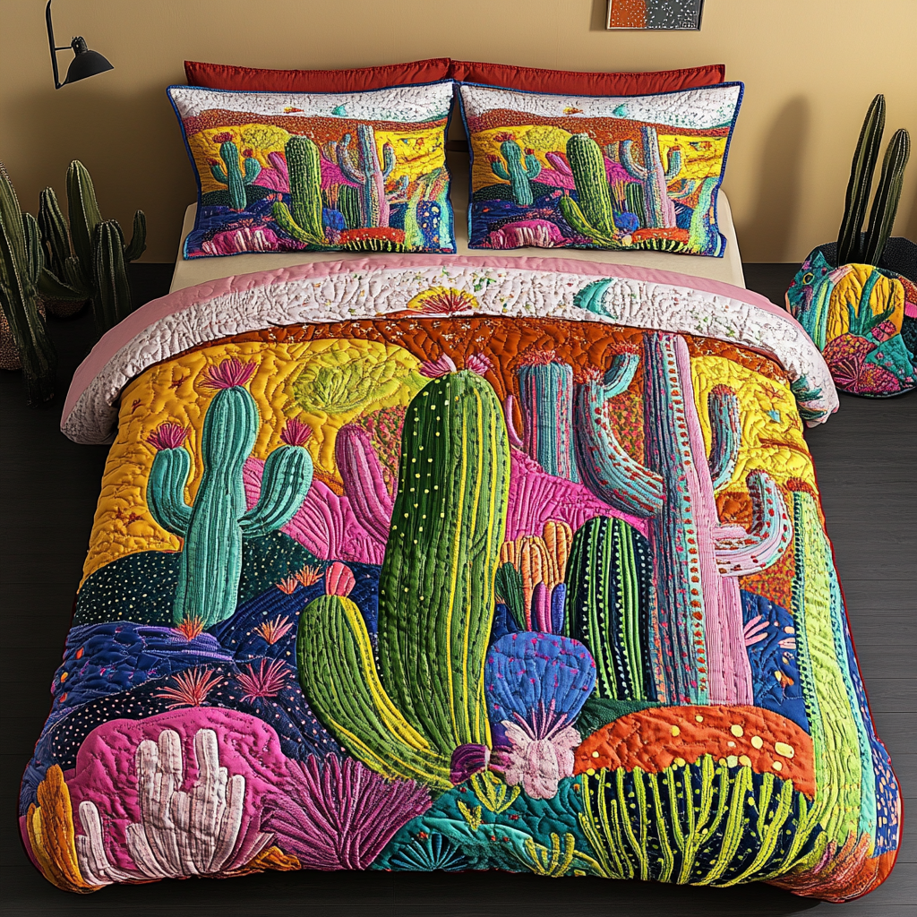 Desert Bloom Quilted Bedding Set Gifts For Cactus Lovers Desert Bloom Quilted Bedding Set Gifts For Cactus Lovers