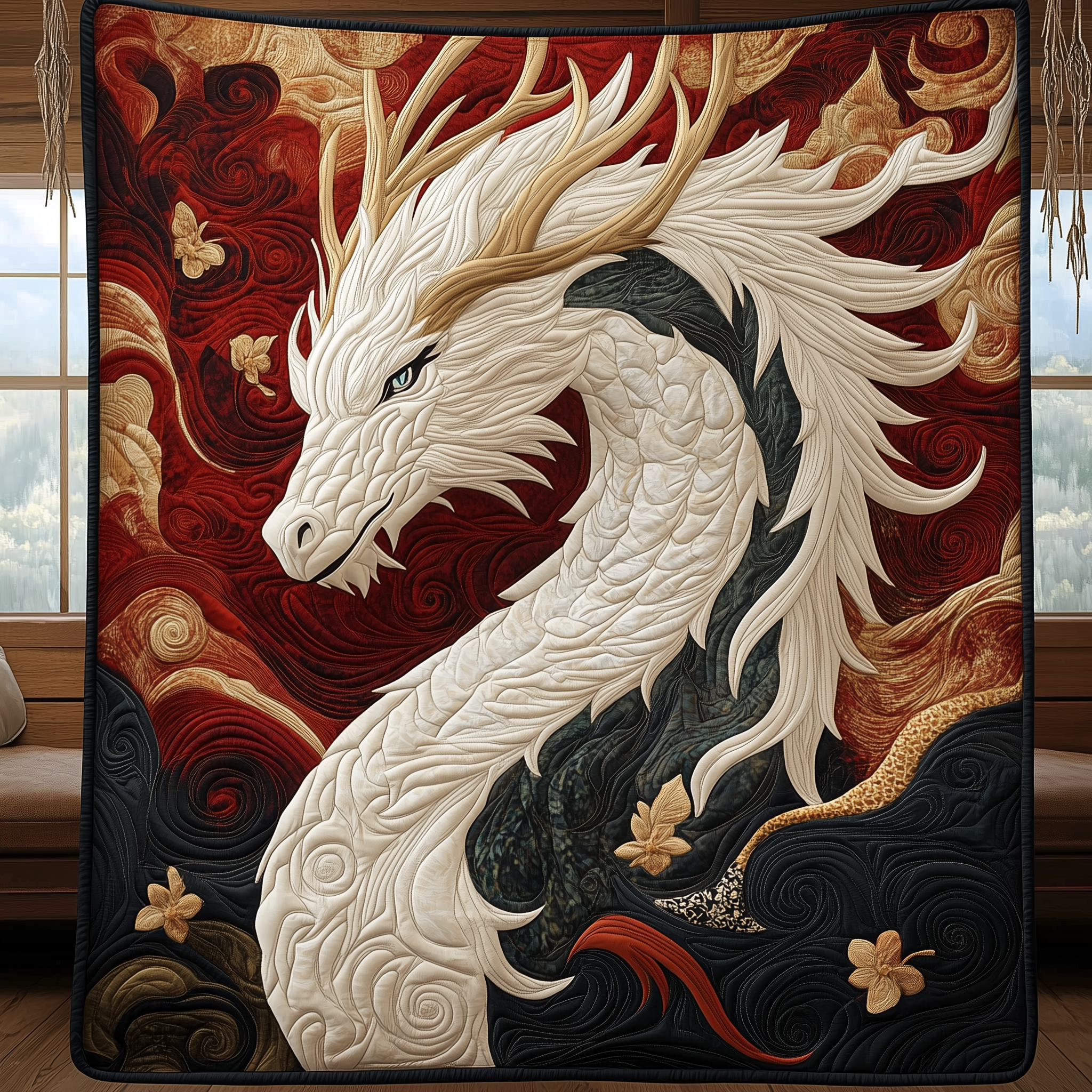 Dragon of Fiery Petals Quilted Blanket Throw Blankets For Couch Fathers Day Delivery Gifts Dragon of Fiery Petals Quilted Blanket Throw Blankets For Couch Fathers Day Delivery Gifts