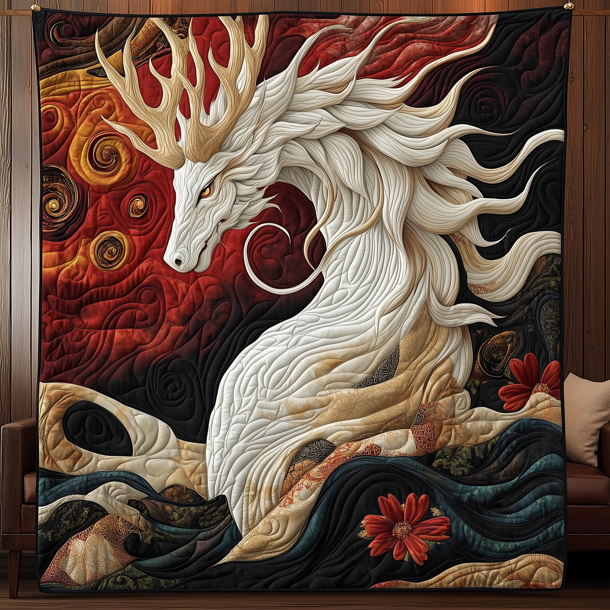 Dragon of the Scarlet Bloom Quilted Blanket Throw Blankets For Couch Father'sDay Present Ideas Dragon of the Scarlet Bloom Quilted Blanket Throw Blankets For Couch Father'sDay Present Ideas