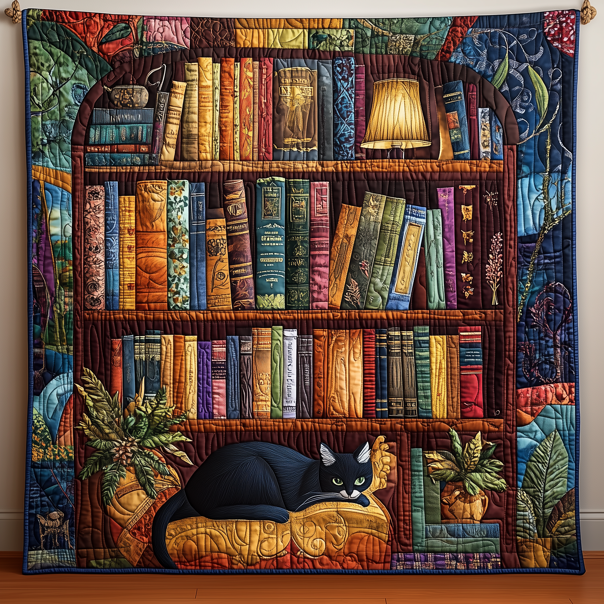Dreamy Cat Library Quilted Blanket Best Throw Blanket Cool Gifts For Readers Dreamy Cat Library Quilted Blanket Best Throw Blanket Cool Gifts For Readers