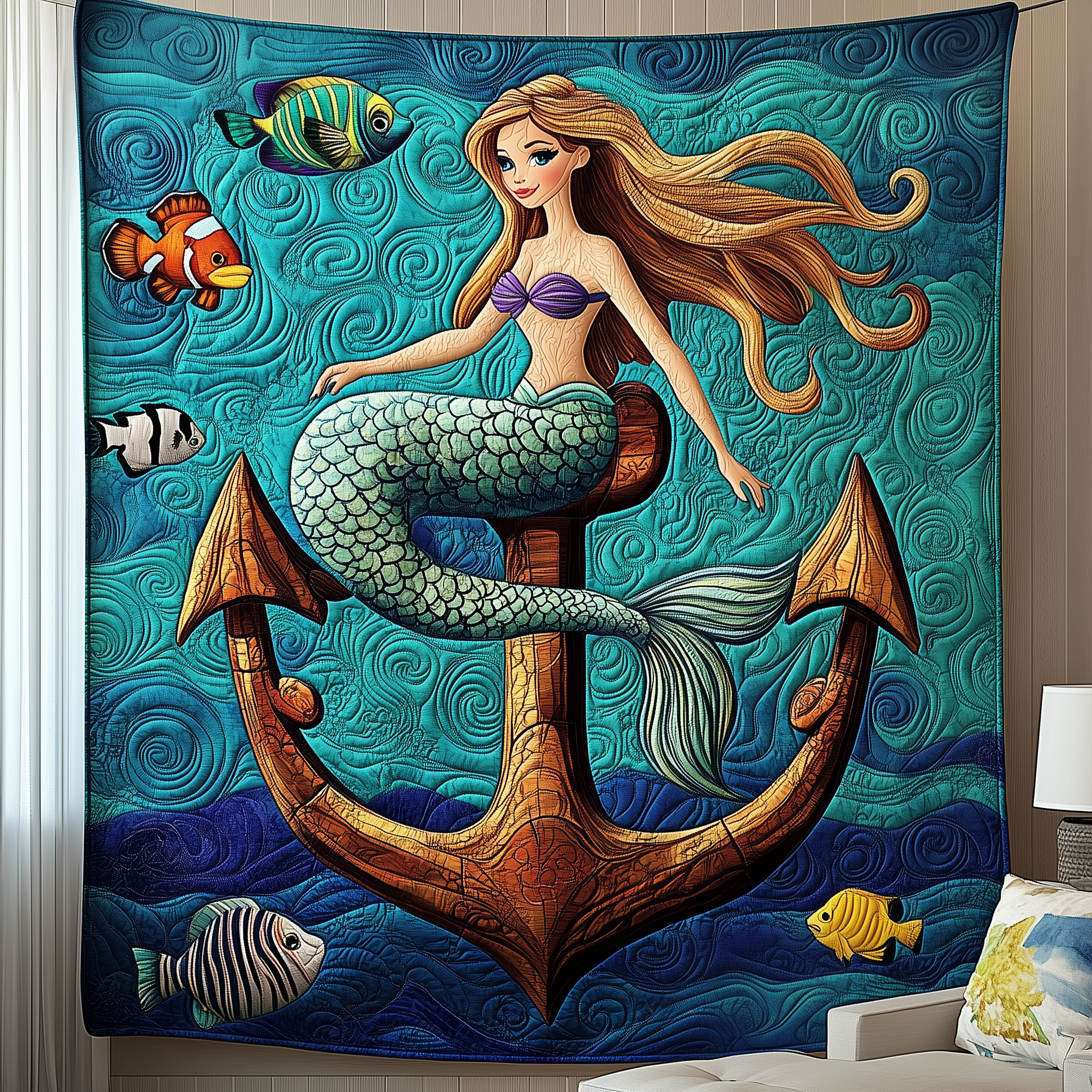 Dreamy Mermaid Anchor Quilted Blanket Unique Throw Blanket Item Merch Mermaid Gift Idea Dreamy Mermaid Anchor Quilted Blanket Unique Throw Blanket Item Merch Mermaid Gift Idea