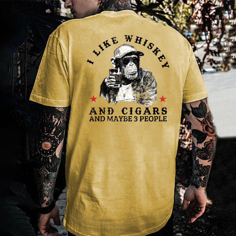 Drinking Monkey I Like Whiskey And Cigars And Maybe 3 People T-Shirt Gifts For Father In Law Drinking Monkey I Like Whiskey And Cigars And Maybe 3 People T-Shirt Gifts For Father In Law
