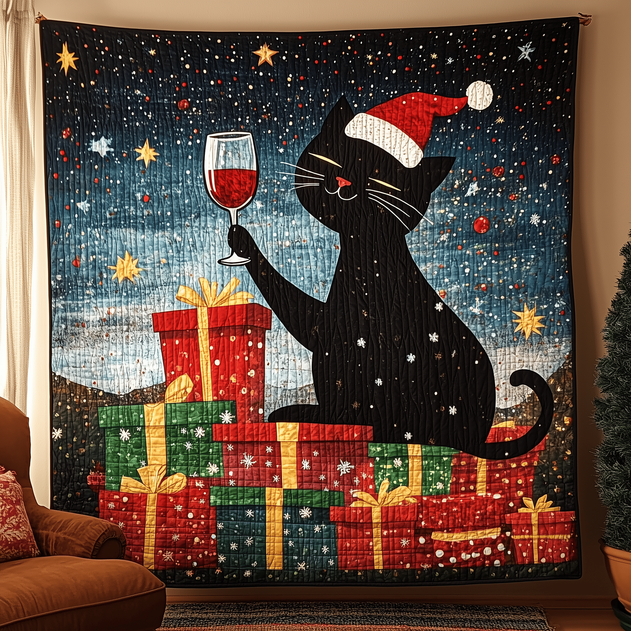 Drinking Wine Holiday Cat Quilted Blanket Celebrate Your Individuality with a Blanket That Speaks to You Drinking Wine Holiday Cat Quilted Blanket Celebrate Your Individuality with a Blanket That Speaks to You
