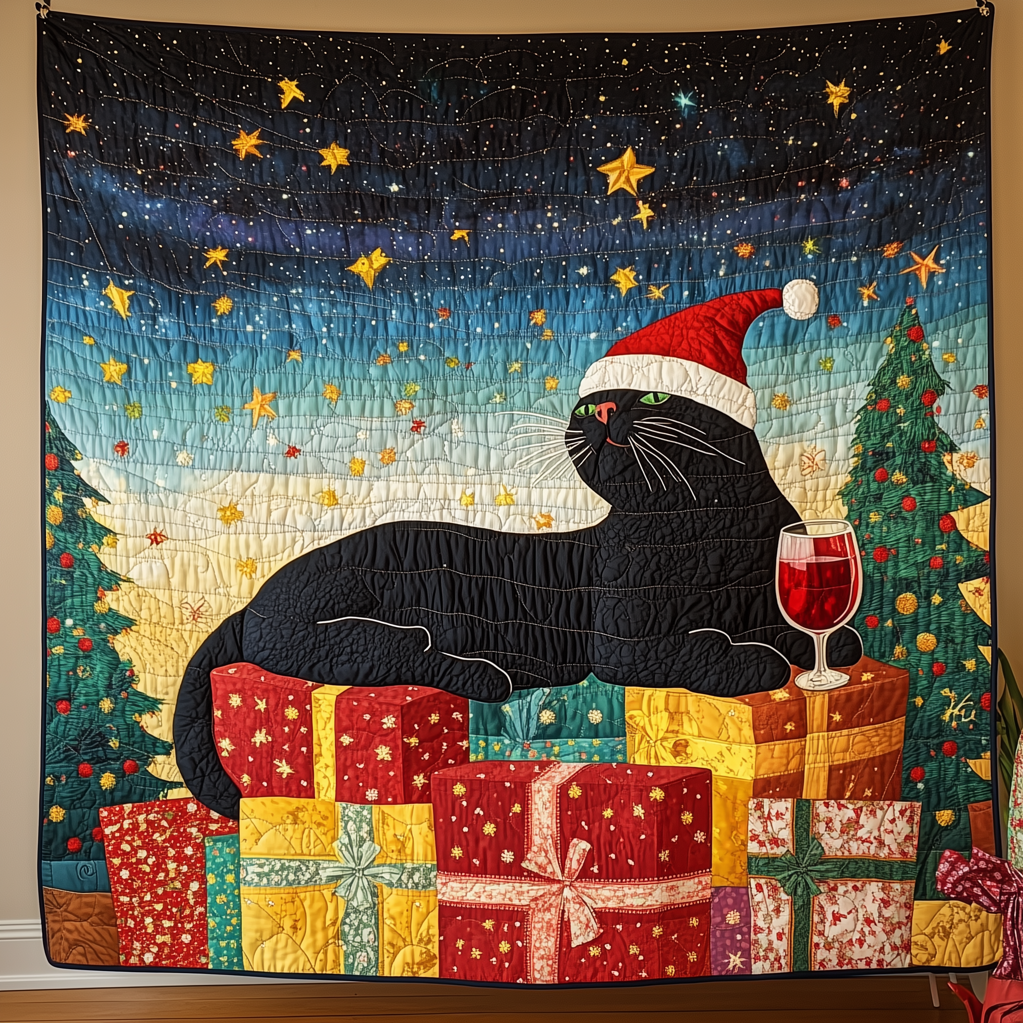 Drinking Wine Holiday Cat Quilted Blanket Feel Prepared for Any Occasion with a Versatile Blanket Drinking Wine Holiday Cat Quilted Blanket Feel Prepared for Any Occasion with a Versatile Blanket