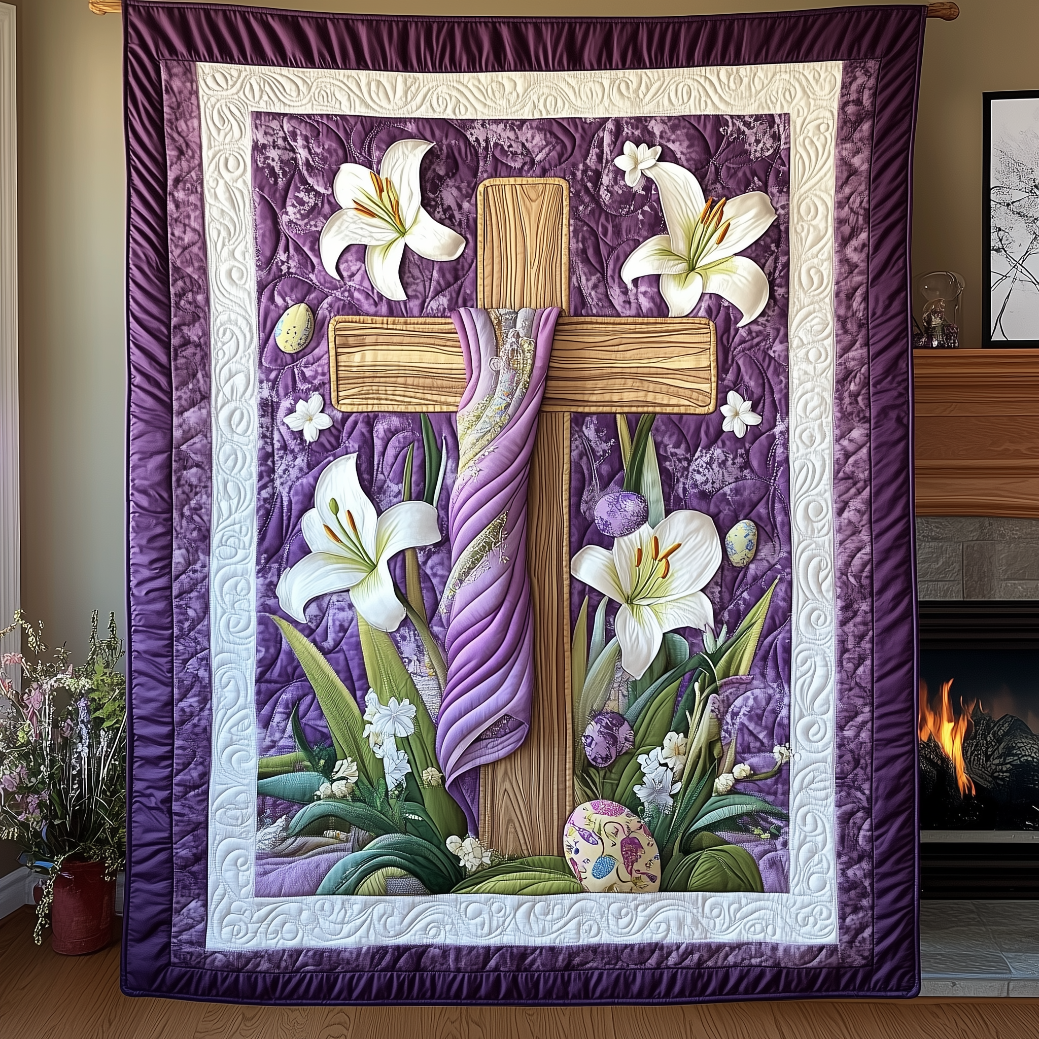 Easter Cross Quilted Blanket Best Throw Blanket Easter Gifts For Women Easter Cross Quilted Blanket Best Throw Blanket Easter Gifts For Women