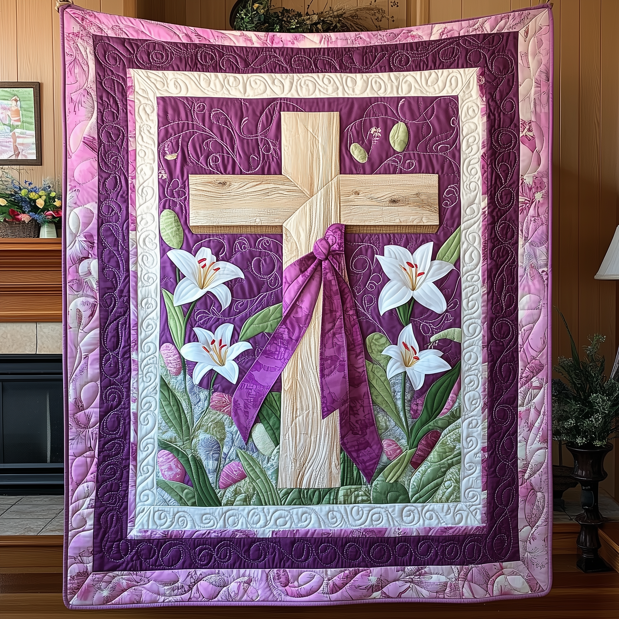 Easter Cross Quilted Blanket Best Throw Blanket Holiday Easter Gifts For Women Easter Cross Quilted Blanket Best Throw Blanket Holiday Easter Gifts For Women