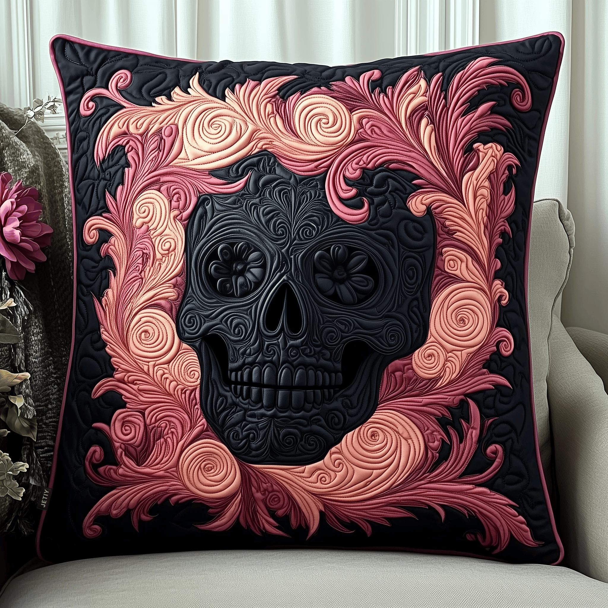 Elegant Skull Quilted Pillow Case Feel the Night's Embrace with Our Pillow Cases Elegant Skull Quilted Pillow Case Feel the Night's Embrace with Our Pillow Cases