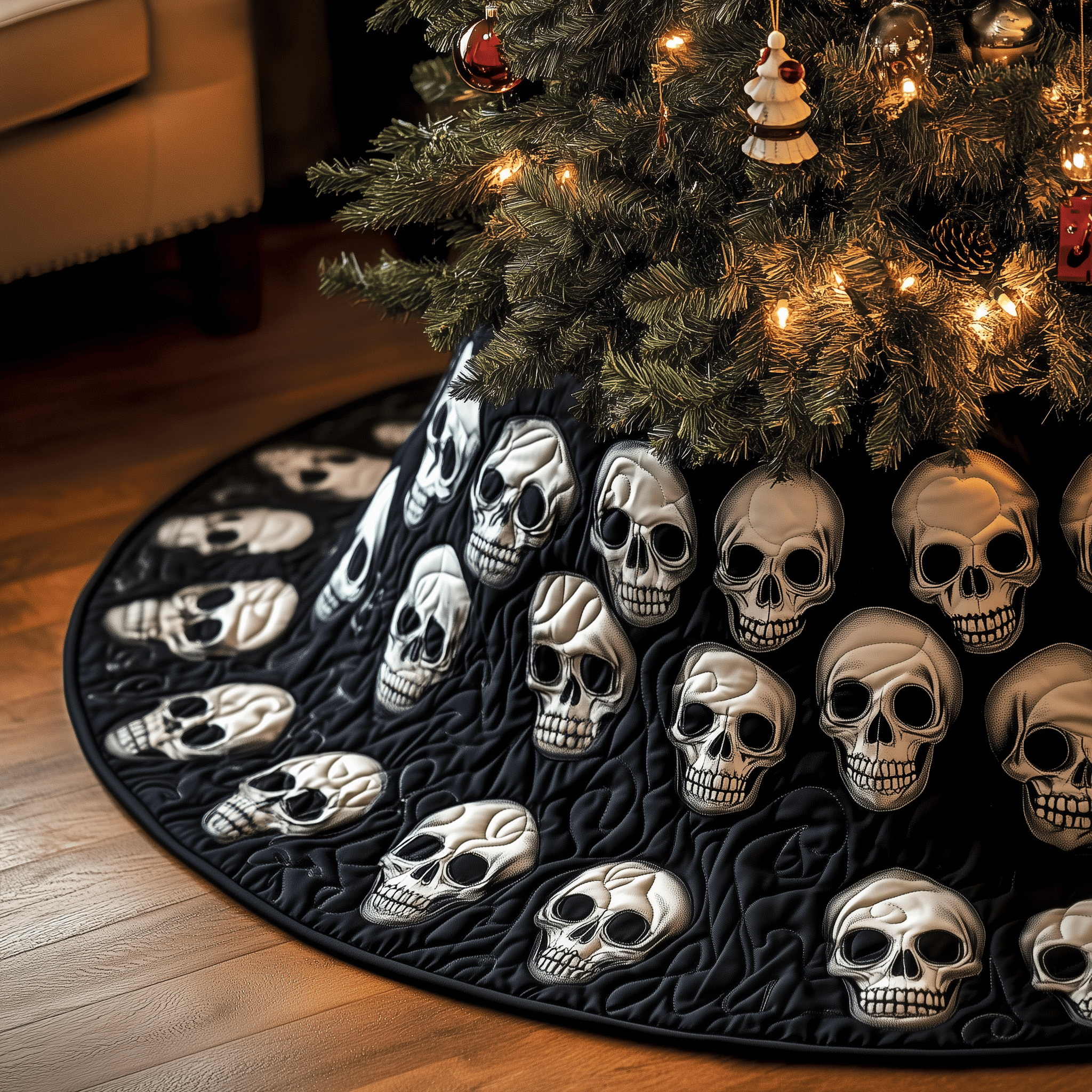 Elegant Skull Quilted Tree Skirt Celebrate the Holidays Fully Protected with a Durable Skirt Elegant Skull Quilted Tree Skirt Celebrate the Holidays Fully Protected with a Durable Skirt