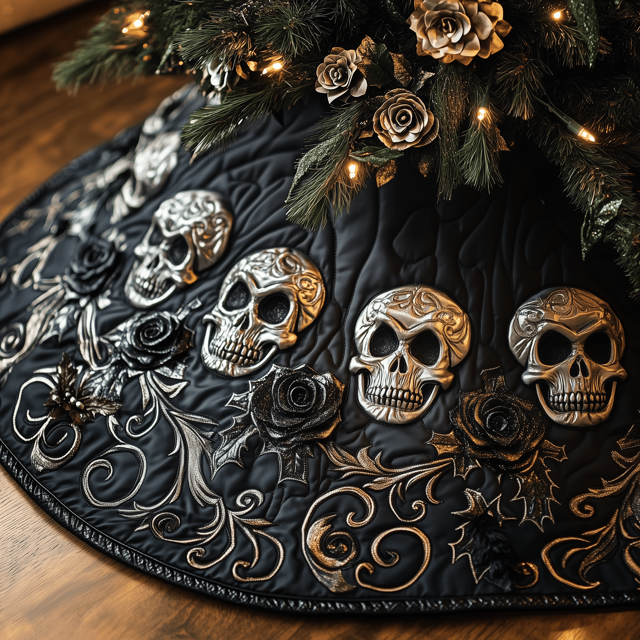 Elegant Skull Quilted Tree Skirt Celebrate Your Way with a Chic and Functional Tree Skirt Elegant Skull Quilted Tree Skirt Celebrate Your Way with a Chic and Functional Tree Skirt