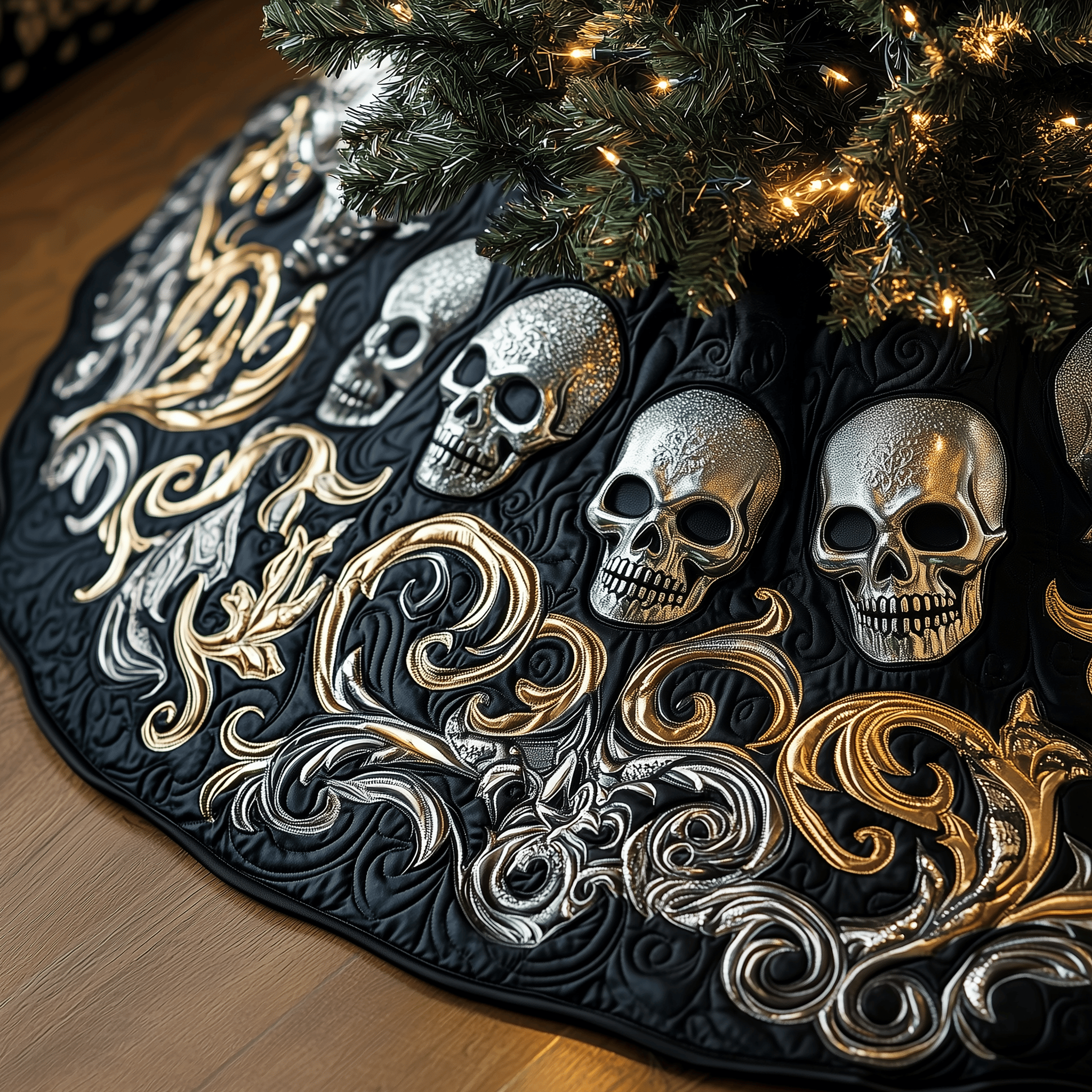 Elegant Skull Quilted Tree Skirt Feel Secure and Festive with Your Christmas Decor Elegant Skull Quilted Tree Skirt Feel Secure and Festive with Your Christmas Decor